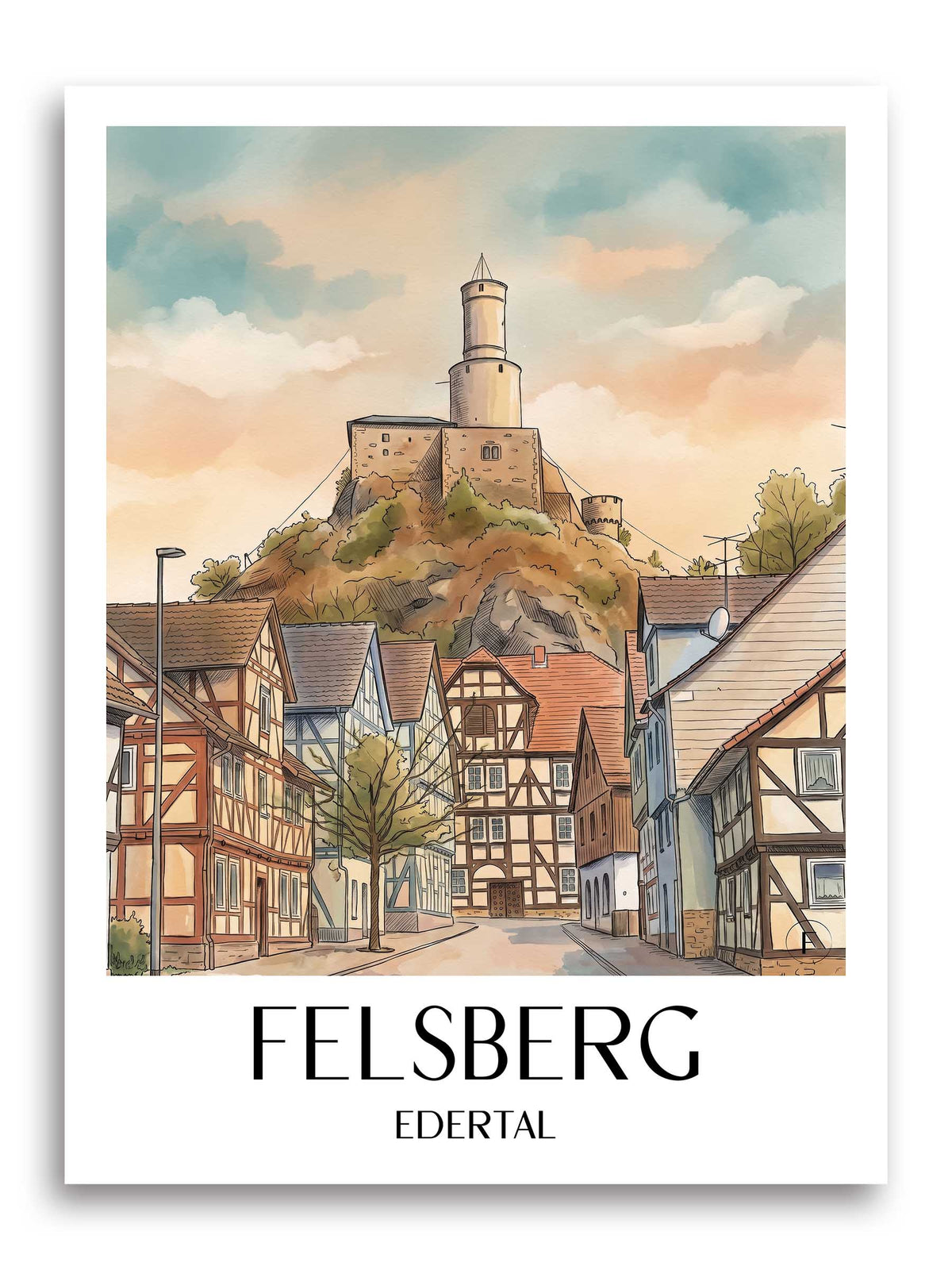 Felsberg Poster - Edertal - Deutschland Kunstdruck - Aquarell von A4 bis A1 - favplace