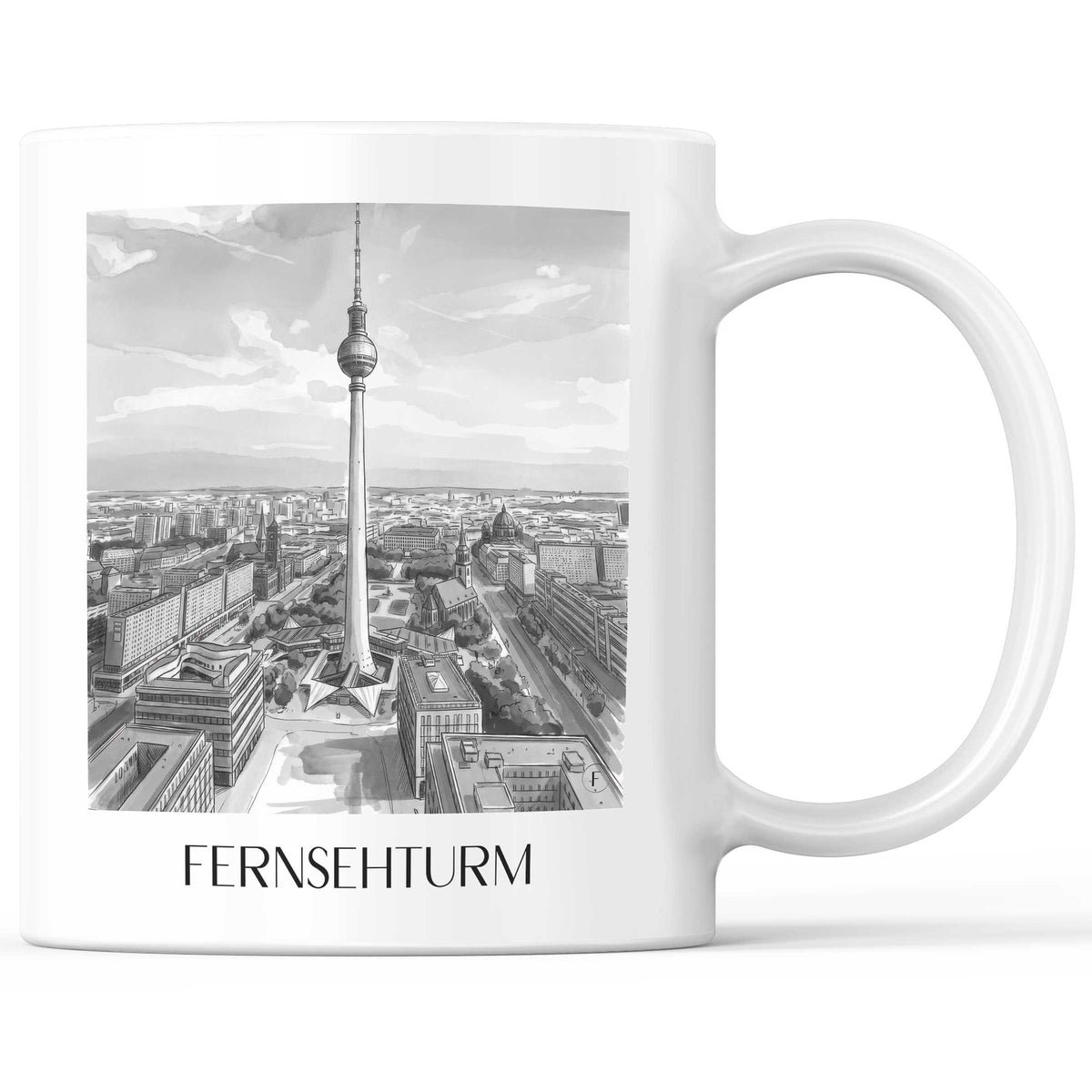 Fernsehturm Kaffeebecher - Berlin - Deutschland Becher - Kaffeetasse im Aquarell Schwarz-Weiß Stil - favplace