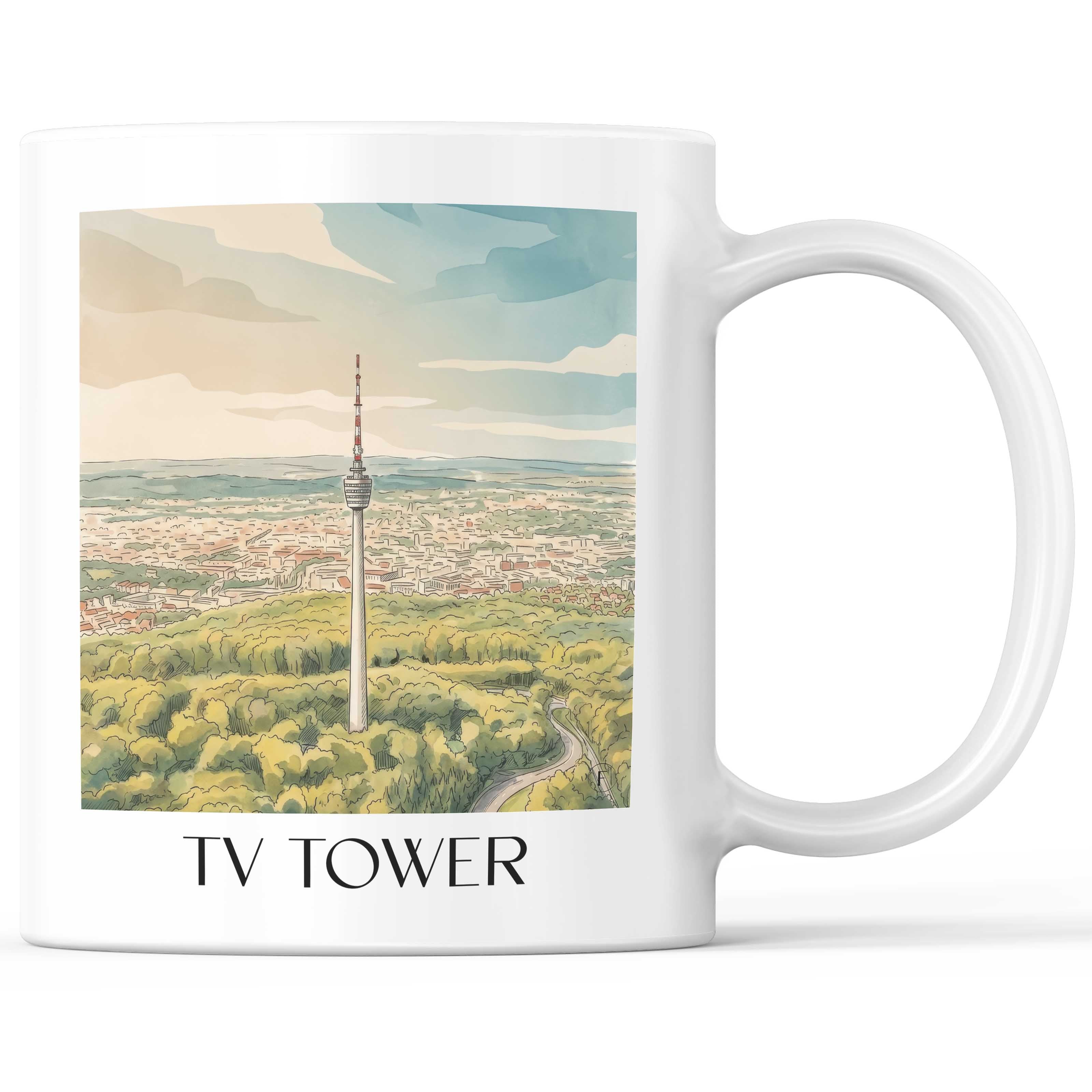 Fernsehturm Kaffeebecher - Stuttgart - Deutschland Becher - Kaffeetasse im Aquarell Stil - favplace