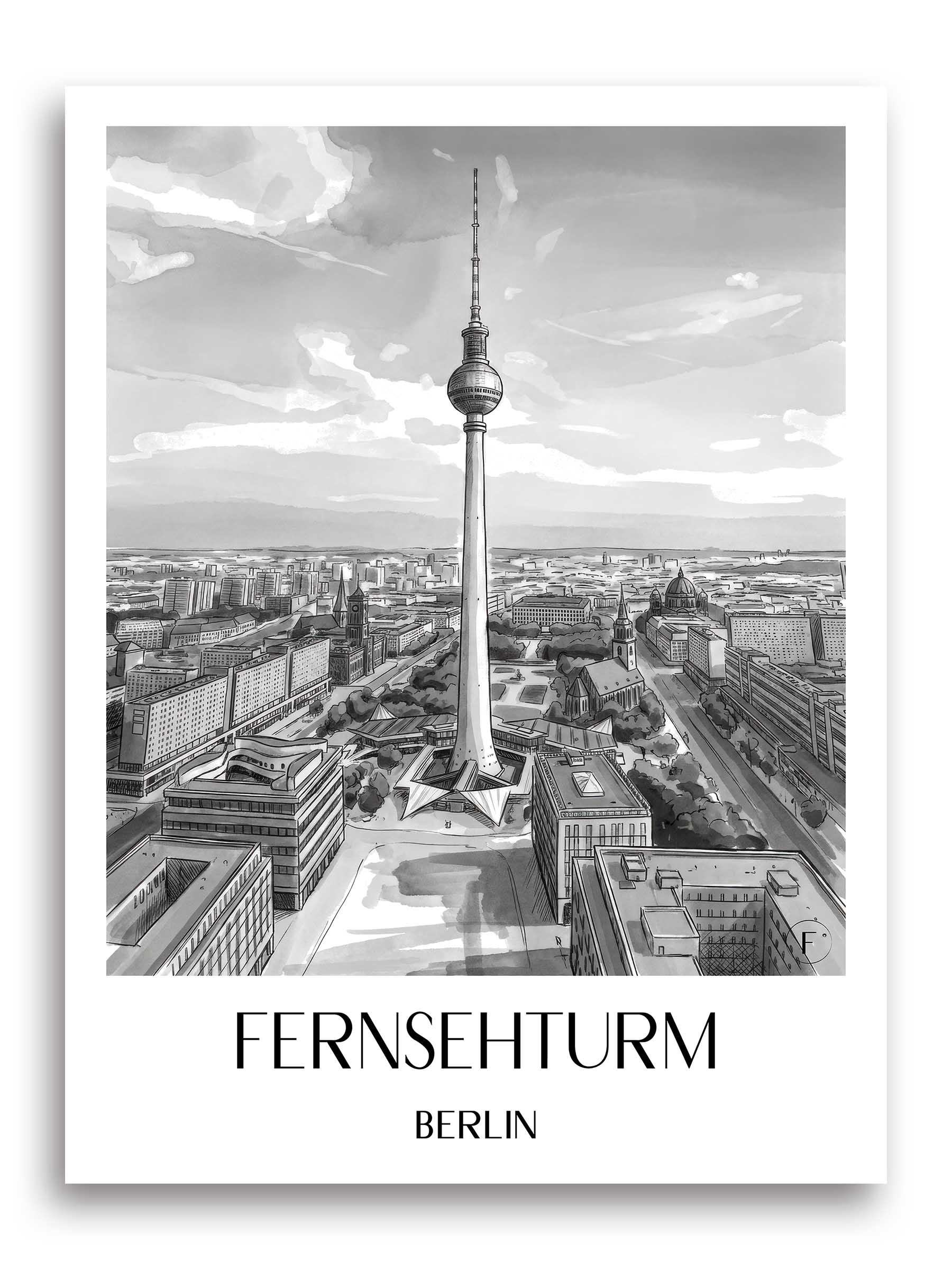 fernsehturm-berlin-deutschland-poster-aquarell-schwarz-weiss
