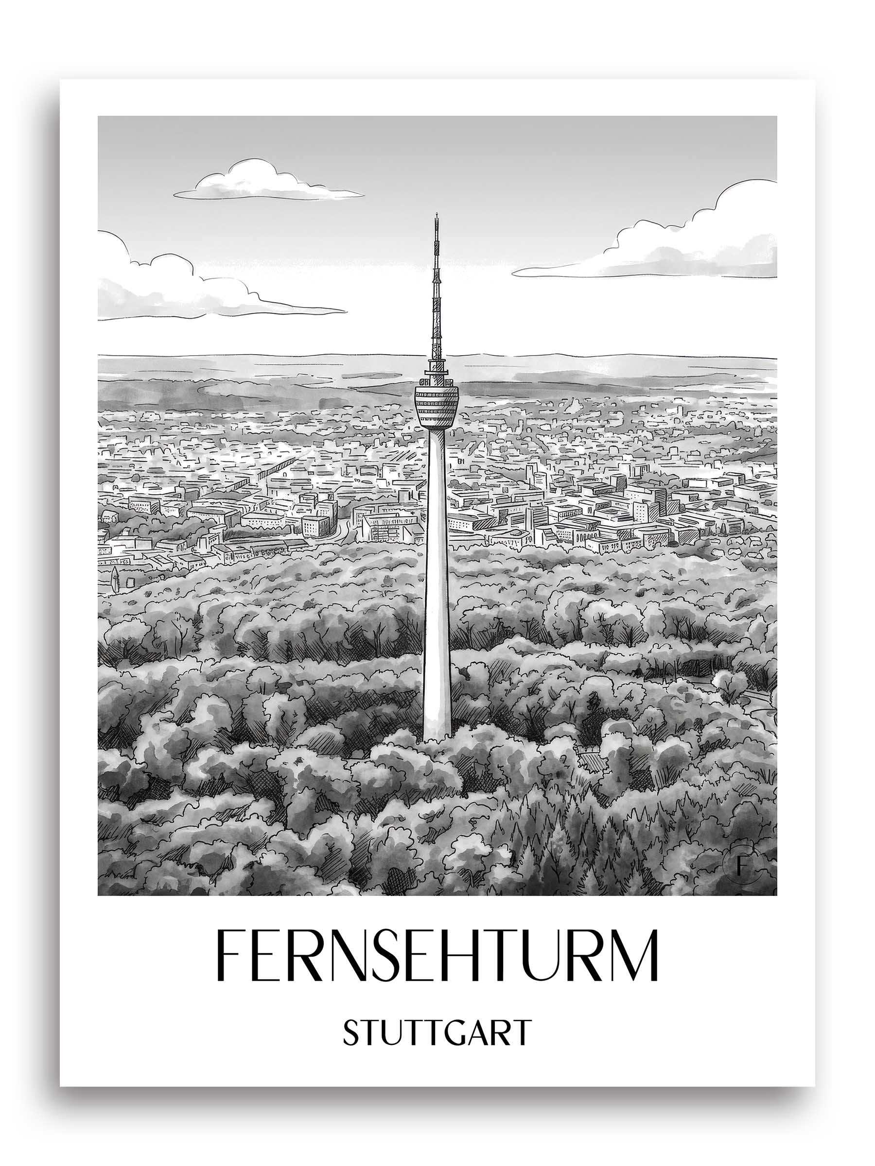 fernsehturm-stuttgart-deutschland-poster-aquarell-schwarz-weiss