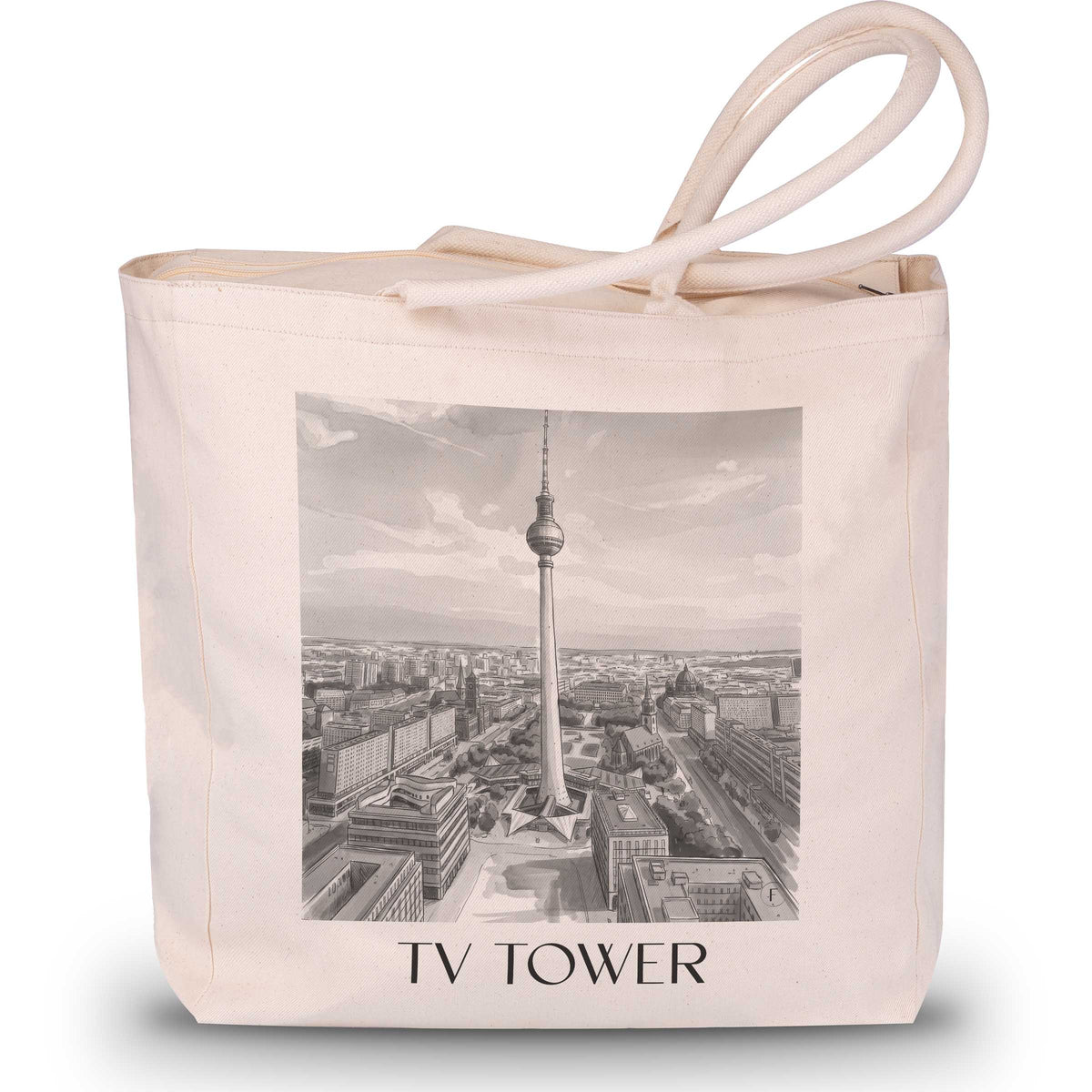 Fernsehturm Shopping Tasche - Berlin - Deutschland Tote Bag - Einkaufstasche im Aquarell Schwarz-Weiß Stil - favplace