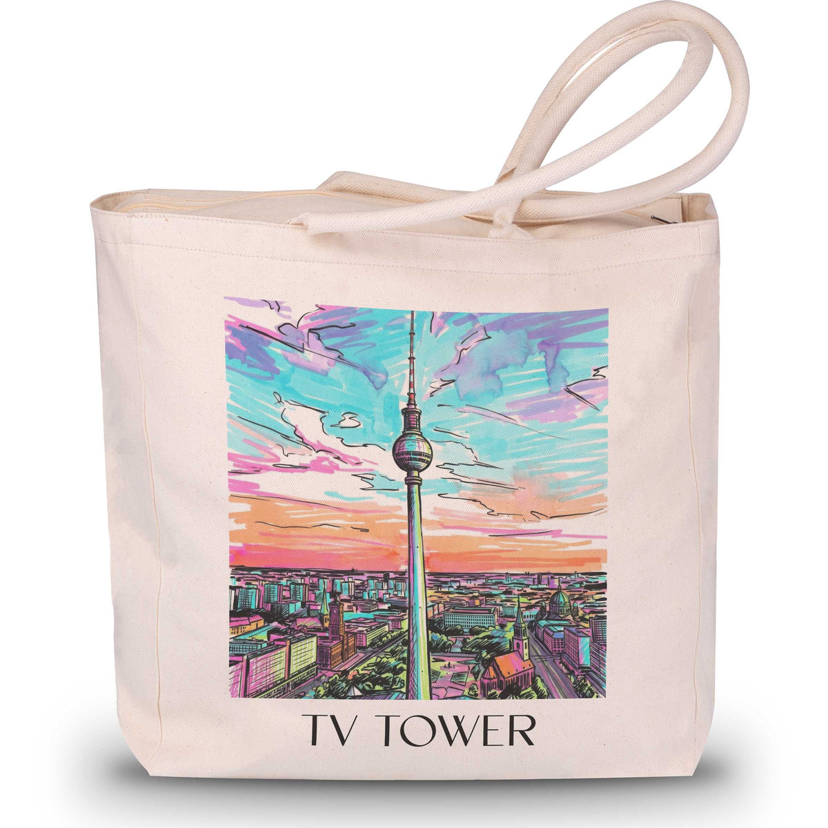 Fernsehturm Shopping Tasche - Berlin - Deutschland Tote Bag - Einkaufstasche im Tag Graffiti Stil - favplace