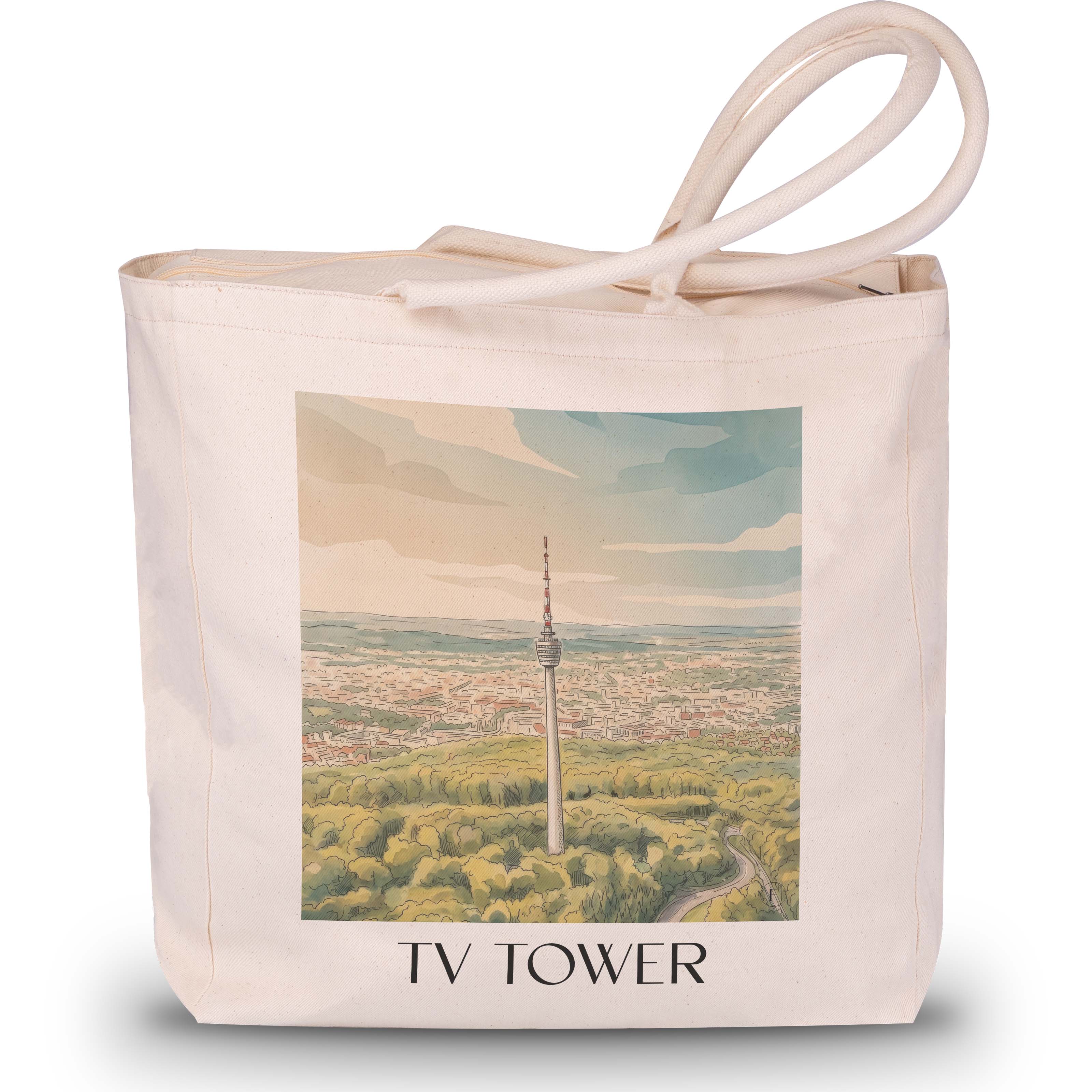 Fernsehturm Shopping Tasche - Stuttgart - Deutschland Tote Bag - Einkaufstasche im Aquarell Stil - favplace
