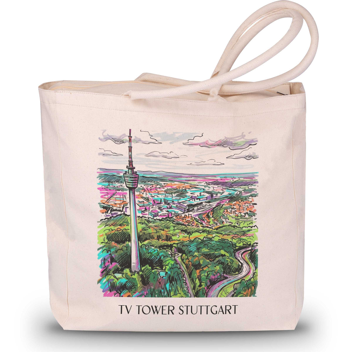 Fernsehturm Shopping Tasche - Stuttgart - Deutschland Tote Bag - Einkaufstasche im Tag Graffiti Stil - favplace