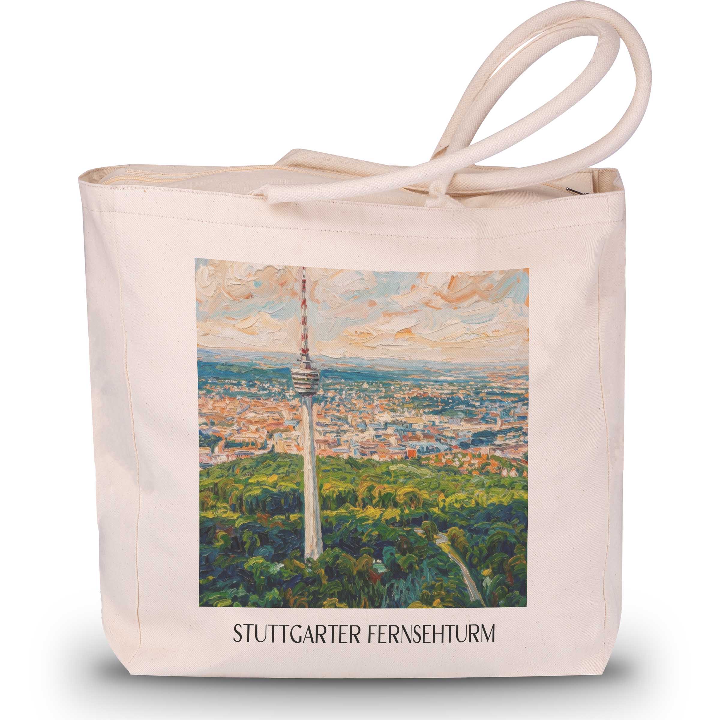 fernsehturm-stuttgart-deutschland-einkaufstasche-oil-painting-oelgemaelde