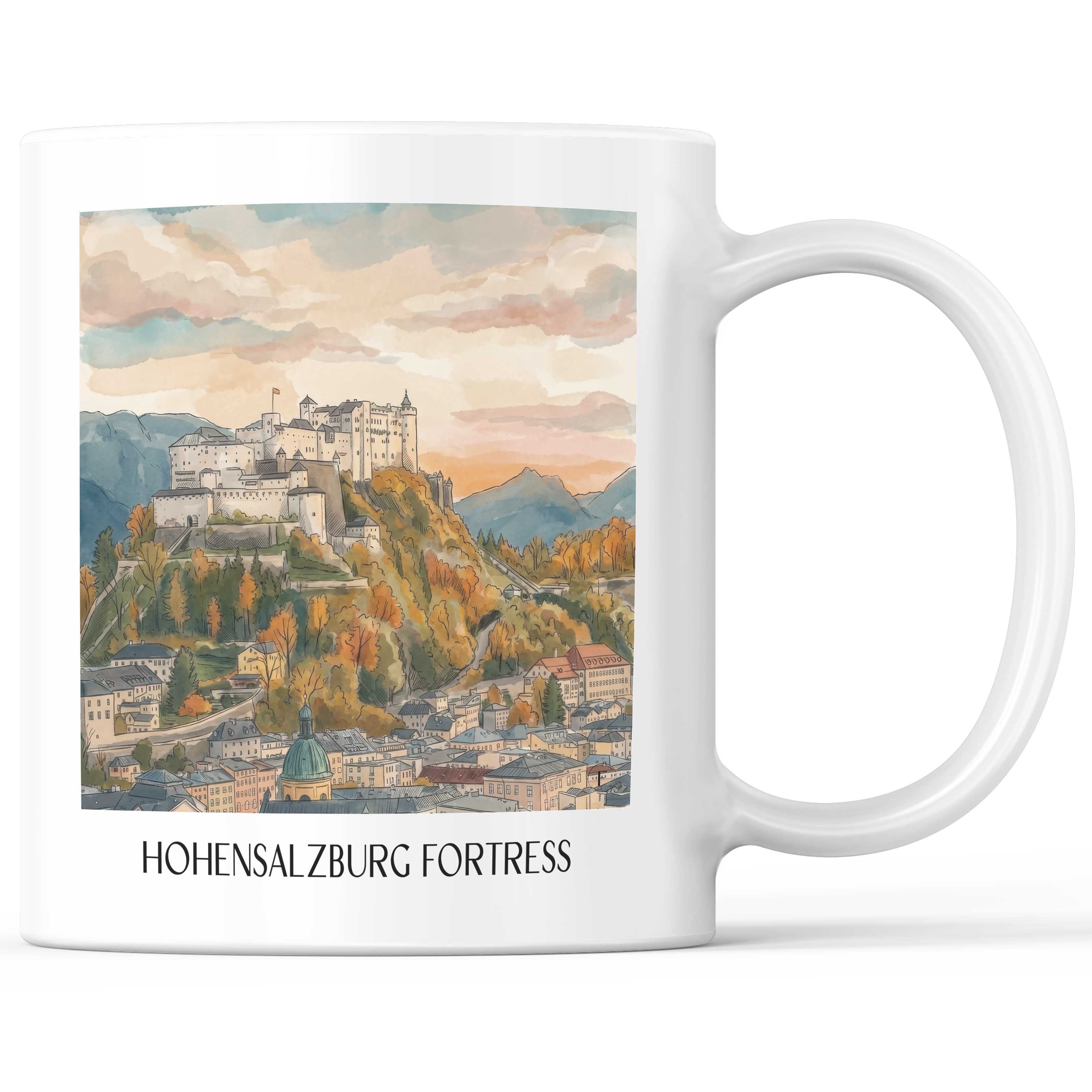Festung Hohensalzburg Kaffeebecher - Österreich - Österreich Becher - Kaffeetasse im Aquarell Stil - favplace