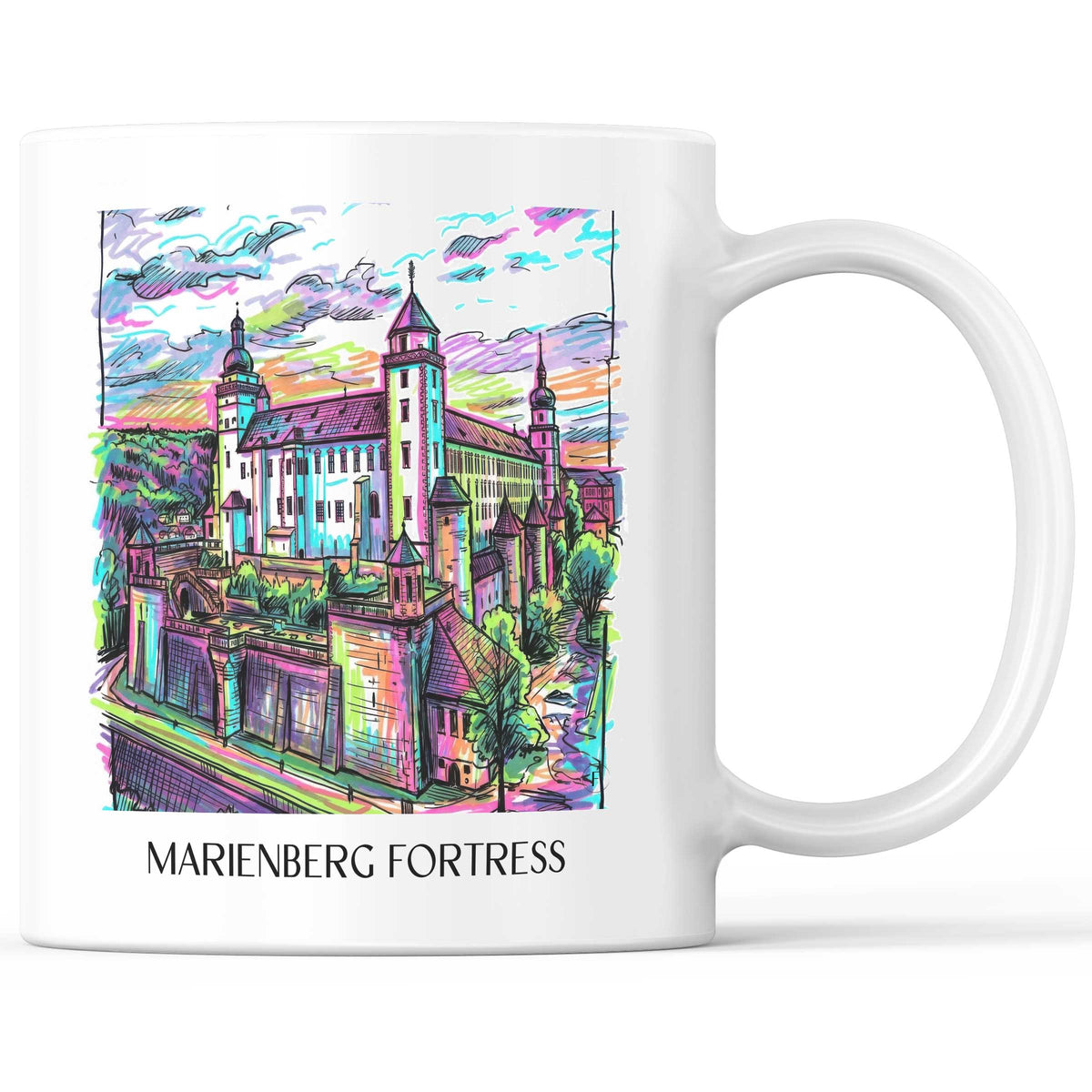 Festung Marienberg Kaffeebecher - Würzburg - Deutschland Becher - Kaffeetasse im Tag Graffiti Stil - favplace