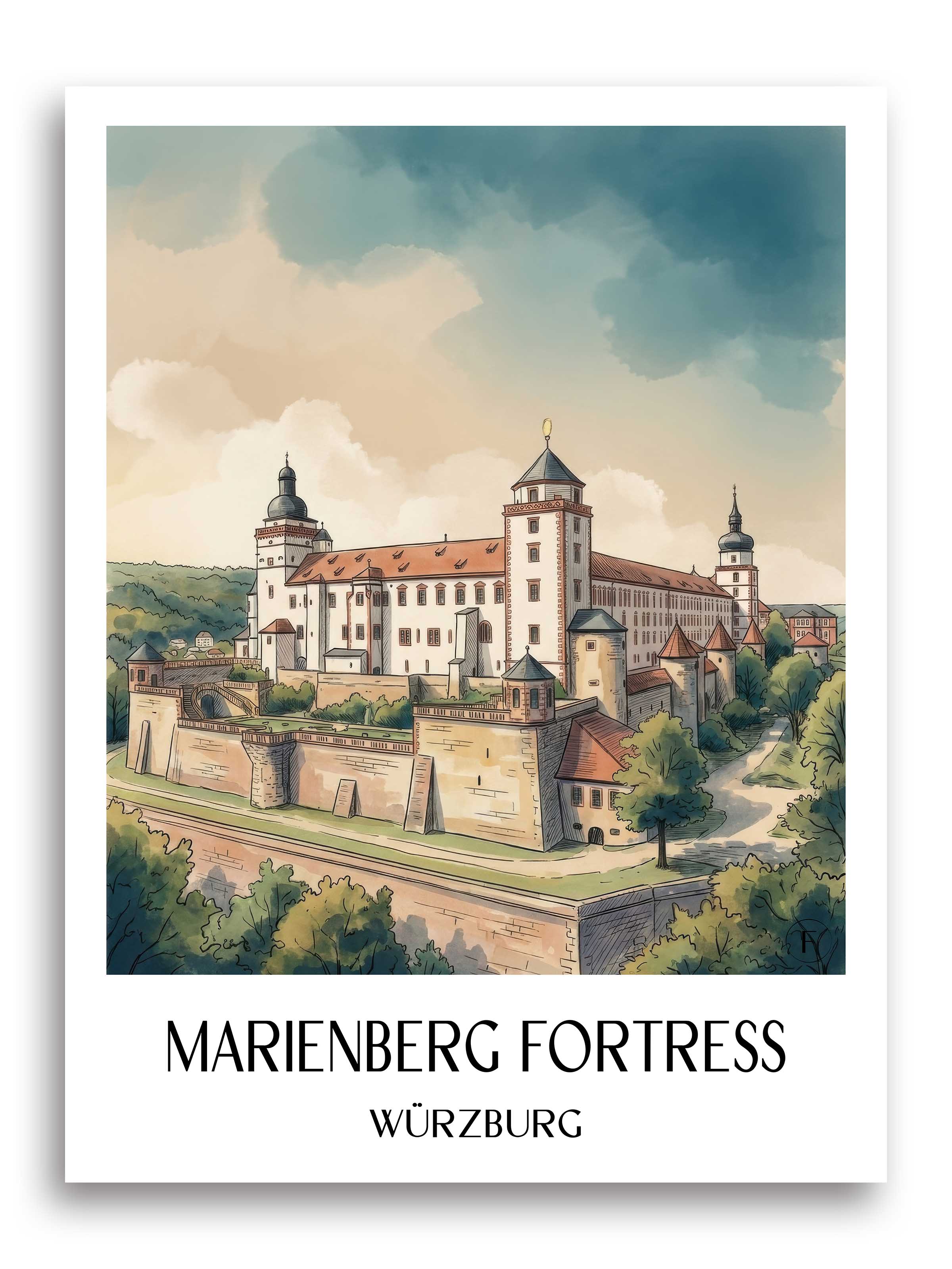 Festung Marienberg Poster - Würzburg - Deutschland Kunstdruck - Aquarell von A4 bis A1 - favplace