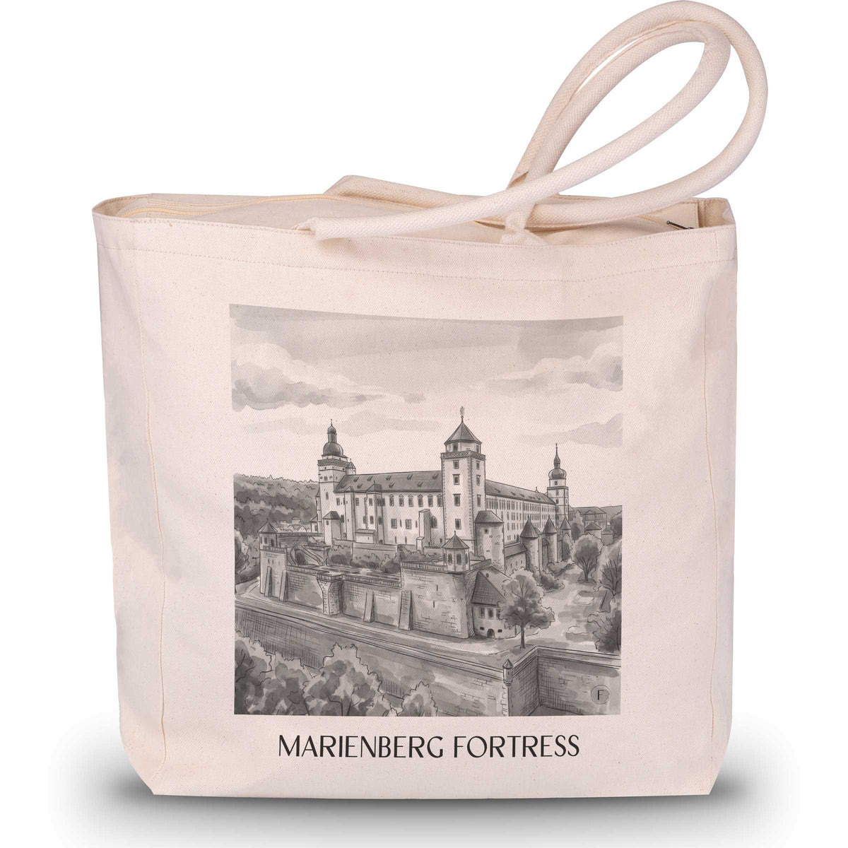 Festung Marienberg Shopping Tasche - Würzburg - Deutschland Tote Bag - Einkaufstasche im Aquarell Schwarz-Weiß Stil - favplace