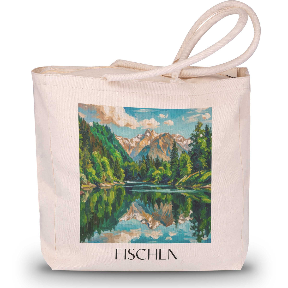 Fischen Shopping Tasche - Oberallgäu - Deutschland Tote Bag - Einkaufstasche im Ölgemälde Stil - favplace