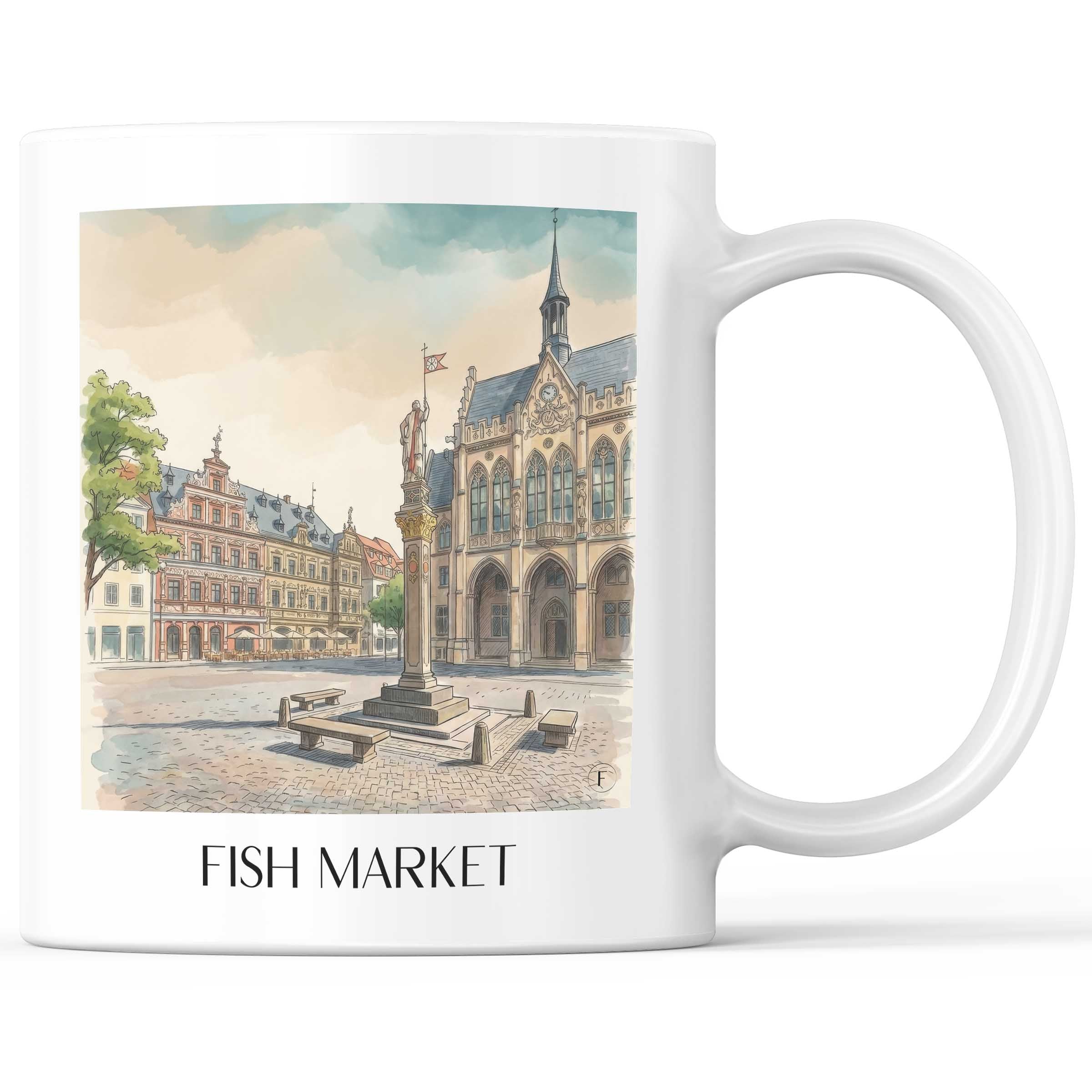 Fischmarkt Kaffeebecher - Erfurt - Deutschland Becher - Kaffeetasse im Aquarell Stil - favplace
