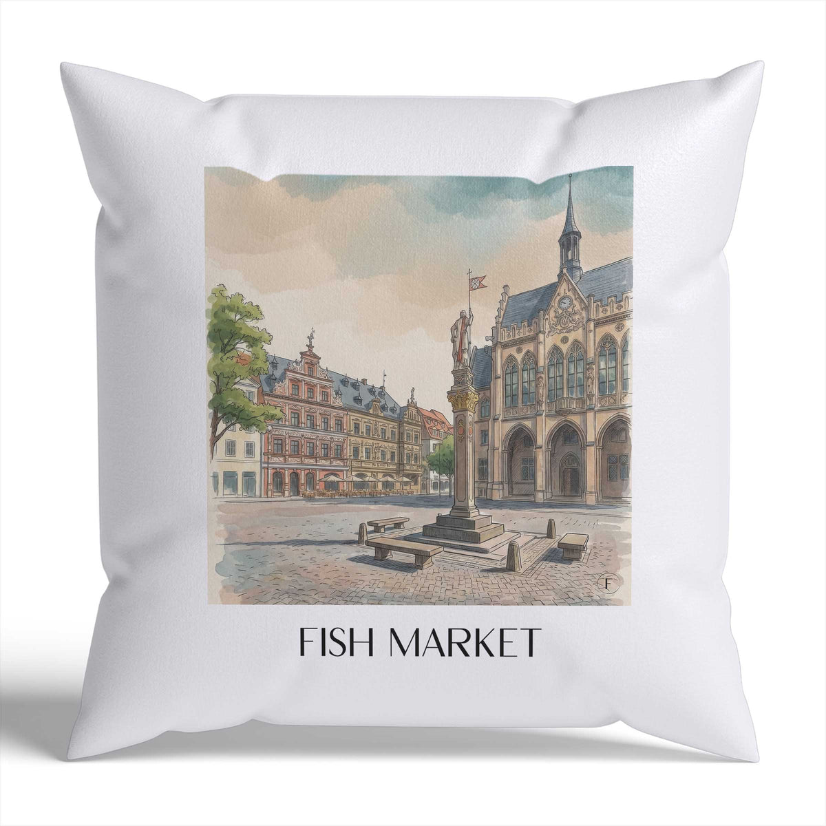 Fischmarkt Kissenhülle - Zierkissen Bezug - Erfurt - Deutschland Kissen bzw. Kissenbezug im Aquarell Stil - favplace