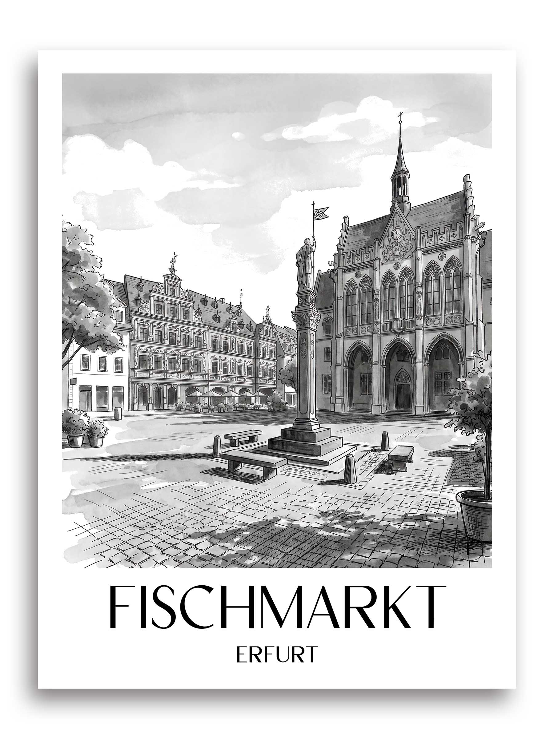 fischmarkt-erfurt-deutschland-poster-aquarell-schwarz-weiss