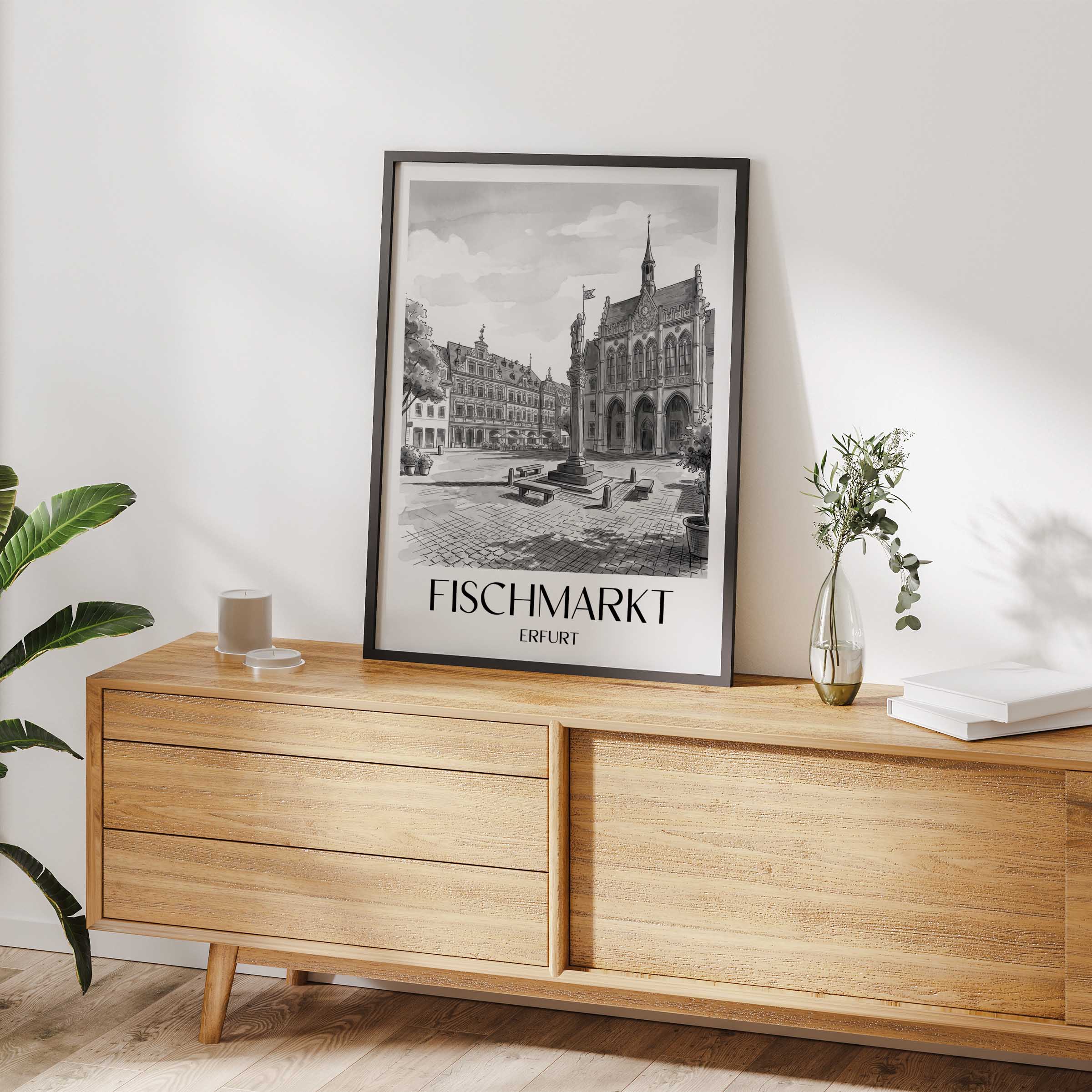 fischmarkt-erfurt-deutschland-poster-aquarell-schwarz-weiss