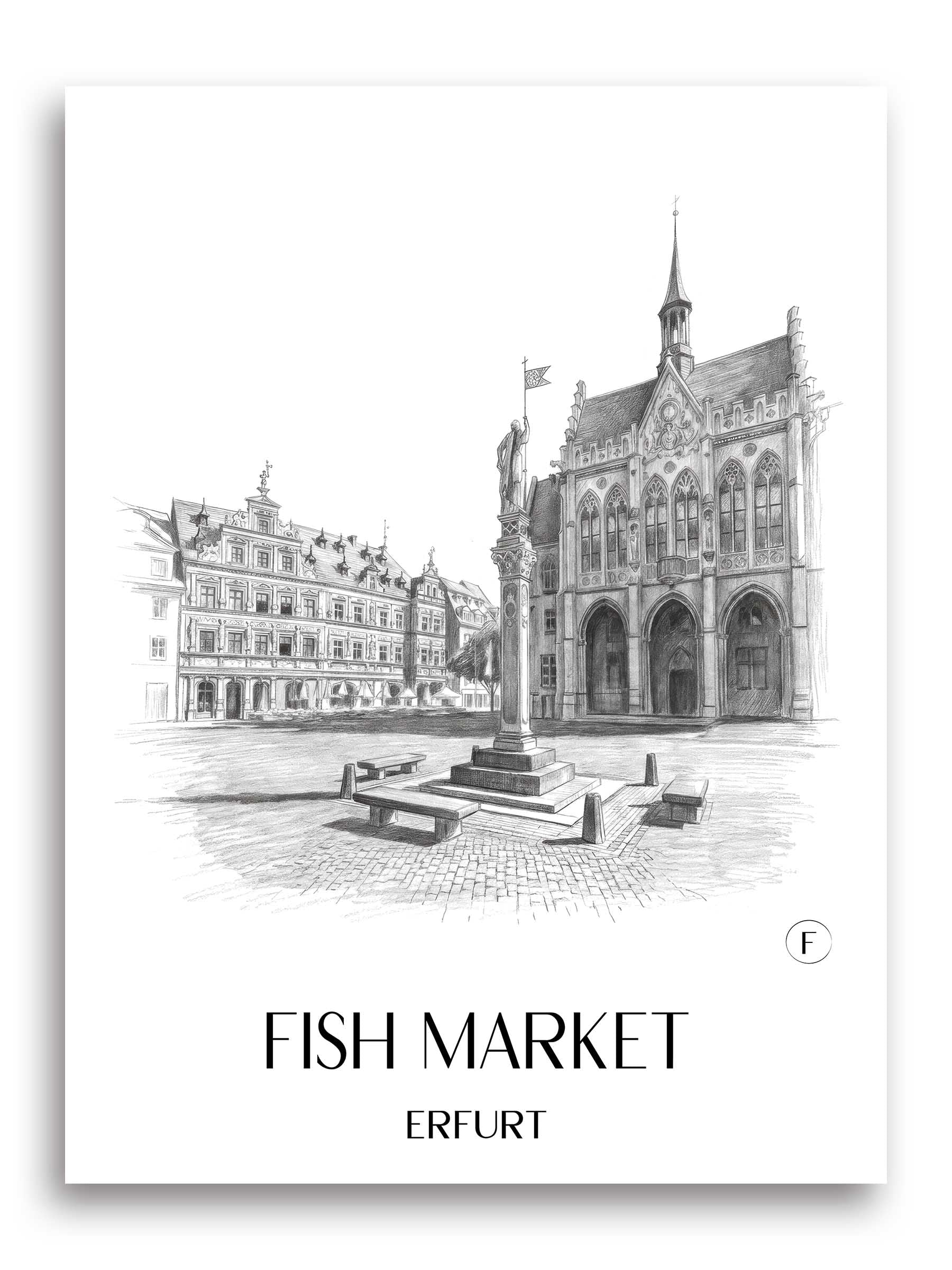 Fischmarkt Poster - Erfurt - Deutschland Kunstdruck - Zeichnung von A4 bis A1