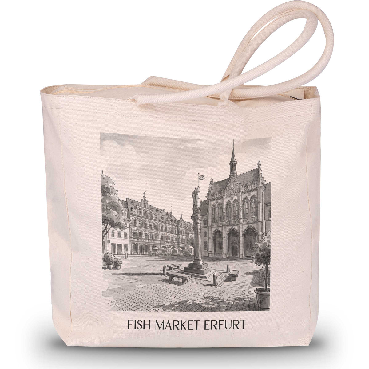 Fischmarkt Shopping Tasche - Erfurt - Deutschland Tote Bag - Einkaufstasche im Aquarell Schwarz-Weiß Stil - favplace