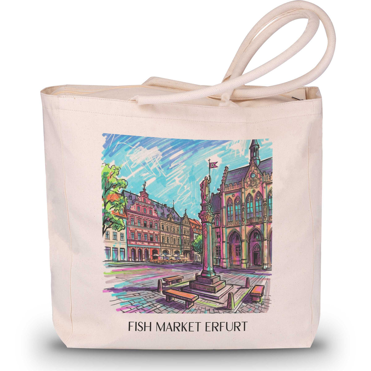 Fischmarkt Shopping Tasche - Erfurt - Deutschland Tote Bag - Einkaufstasche im Tag Graffiti Stil - favplace