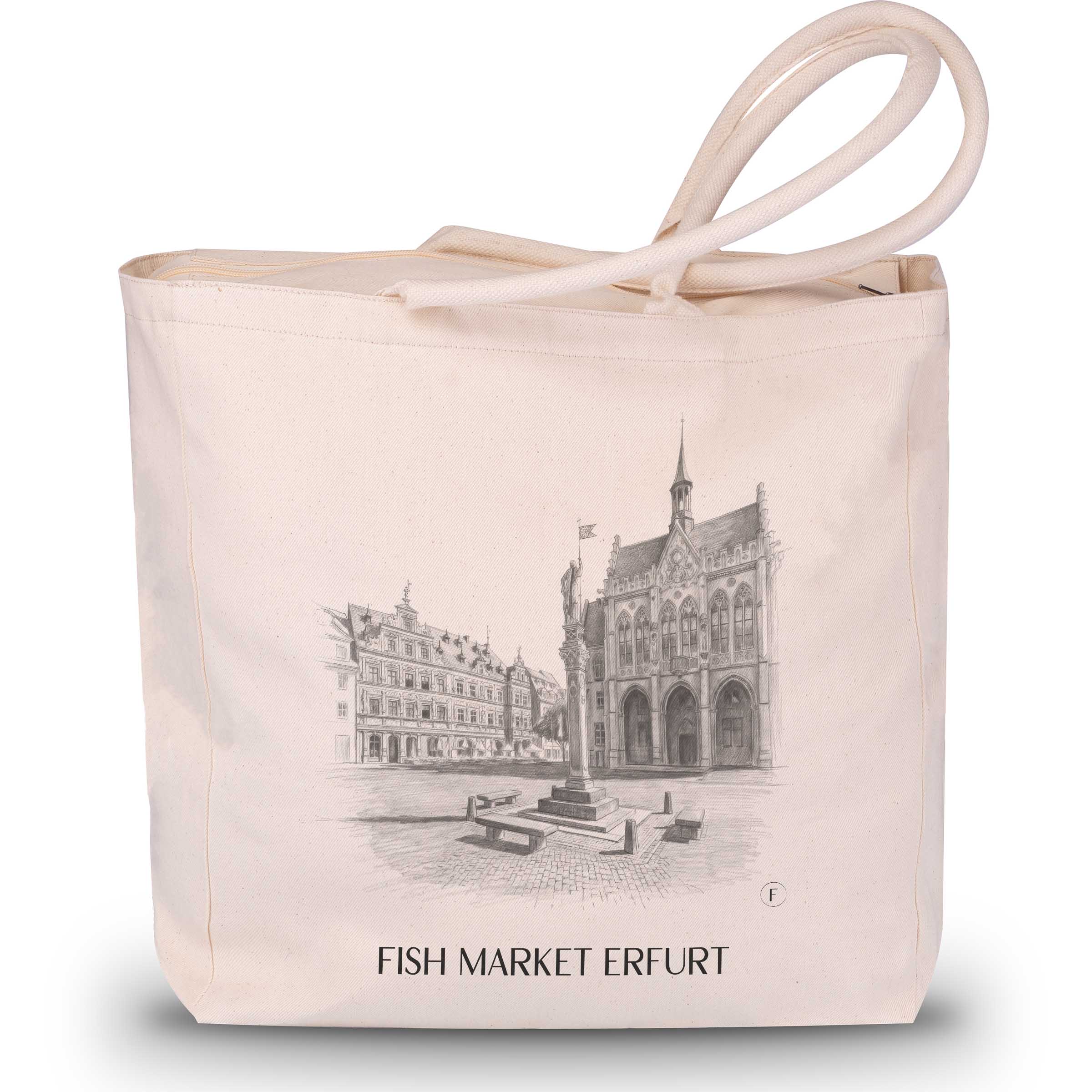 Fischmarkt Shopping Tasche - Erfurt - Deutschland Tote Bag - Einkaufstasche im Zeichnung Stil