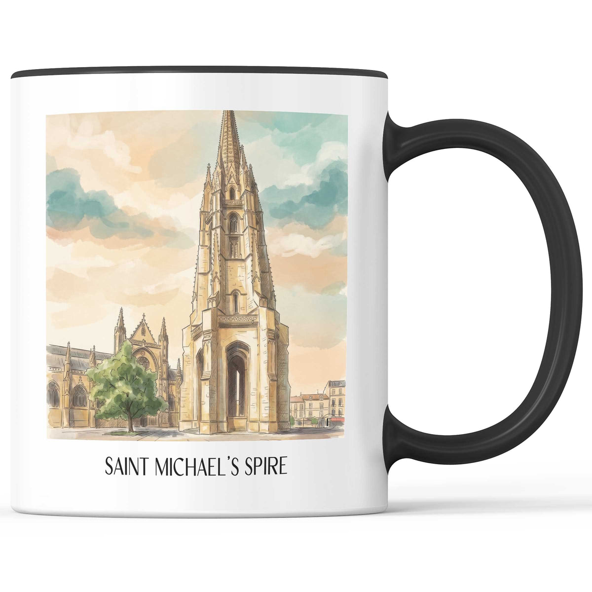 Flèche Saint-Michel Kaffeebecher - Bordeaux - Frankreich Becher - Kaffeetasse im Aquarell Stil - favplace