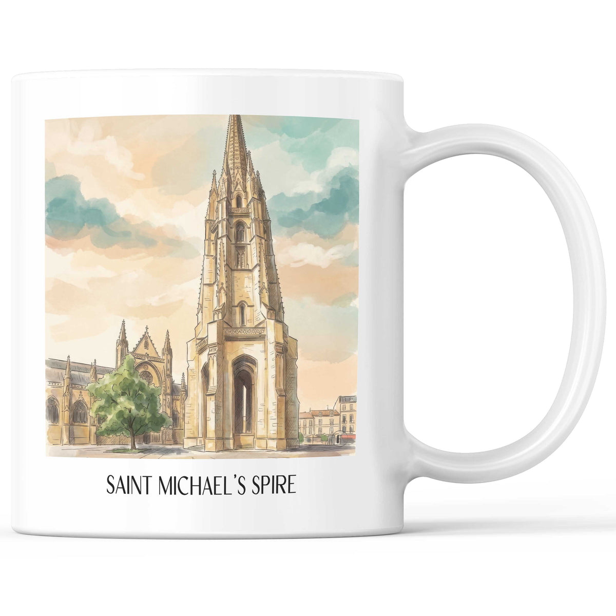 Flèche Saint-Michel Kaffeebecher - Bordeaux - Frankreich Becher - Kaffeetasse im Aquarell Stil - favplace