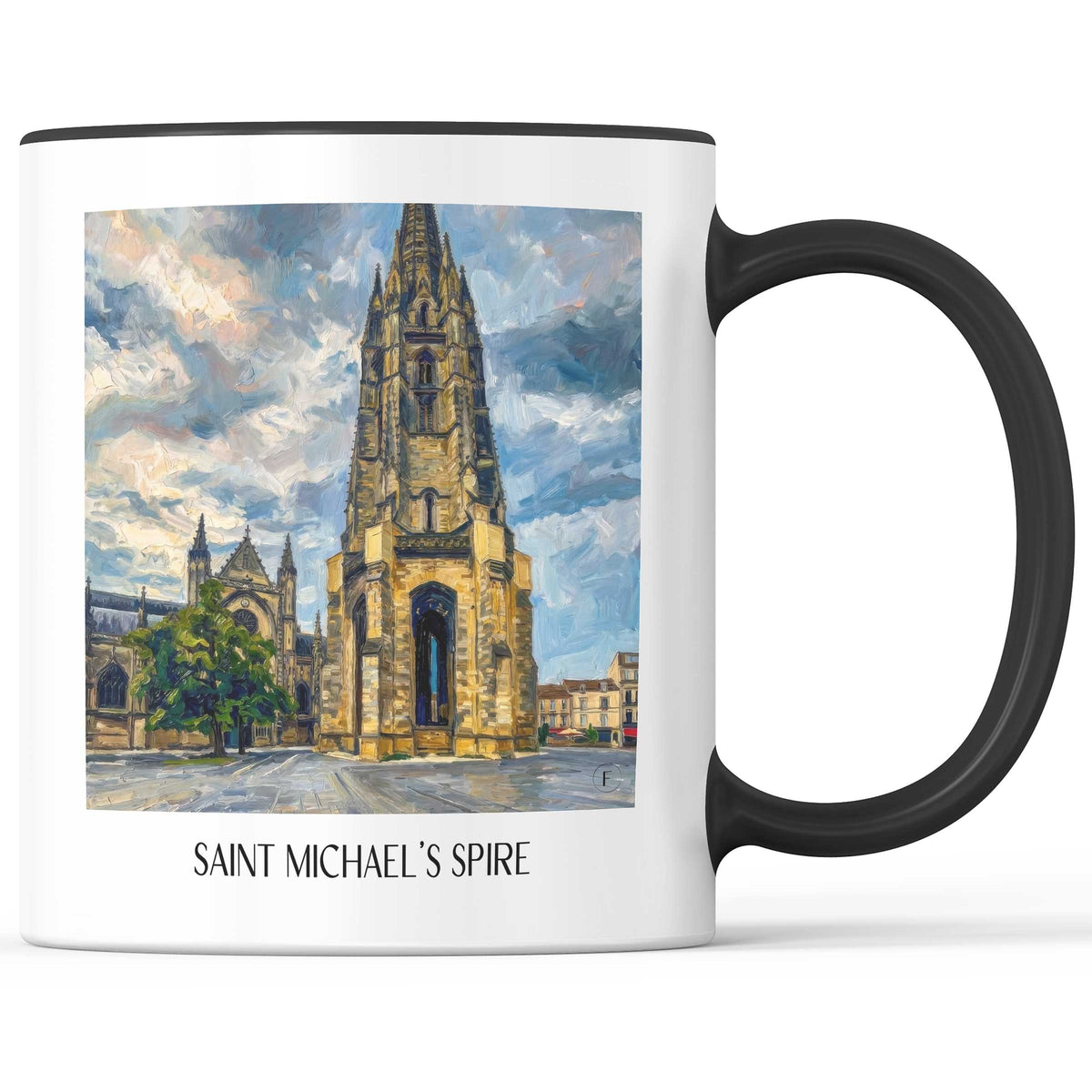 Flèche Saint-Michel Kaffeebecher - Bordeaux - Frankreich Becher - Kaffeetasse im Ölgemälde Stil - favplace