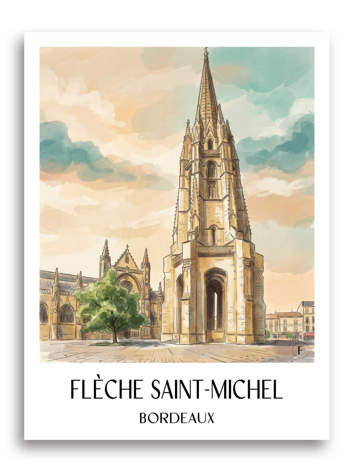 flèche-saint-michel-bordeaux-frankreich-poster-aquarell