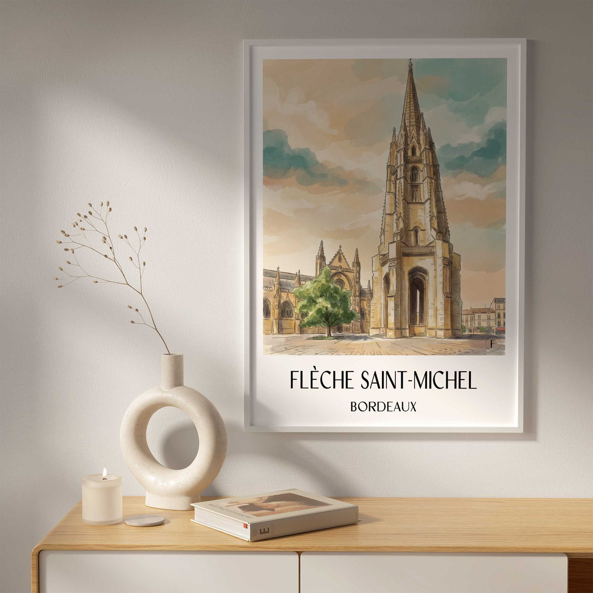 flèche-saint-michel-bordeaux-frankreich-poster-aquarell