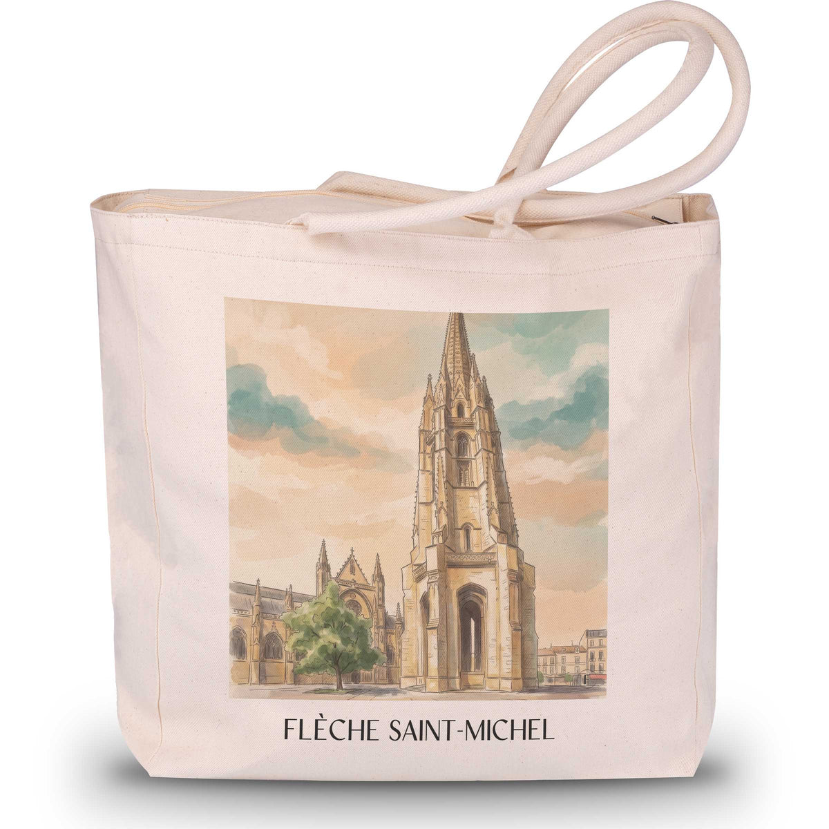 flèche-saint-michel-bordeaux-frankreich-einkaufstasche-aquarell