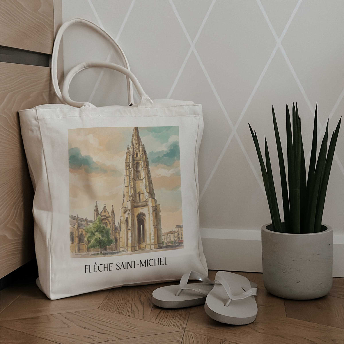 flèche-saint-michel-bordeaux-frankreich-einkaufstasche-aquarell