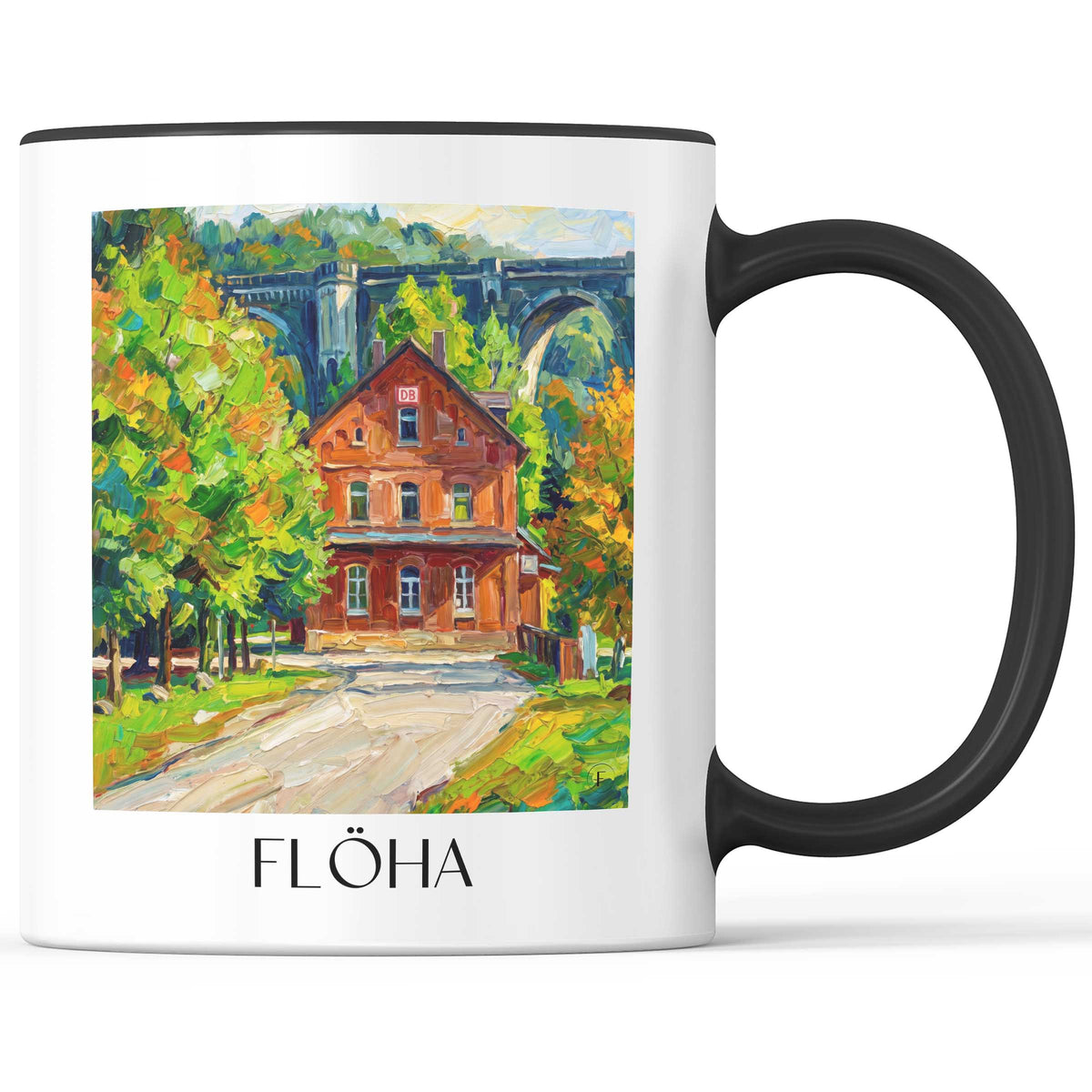 Flöha Kaffeebecher - Erzgebirgsvorland - Deutschland Becher - Kaffeetasse im Ölgemälde Stil