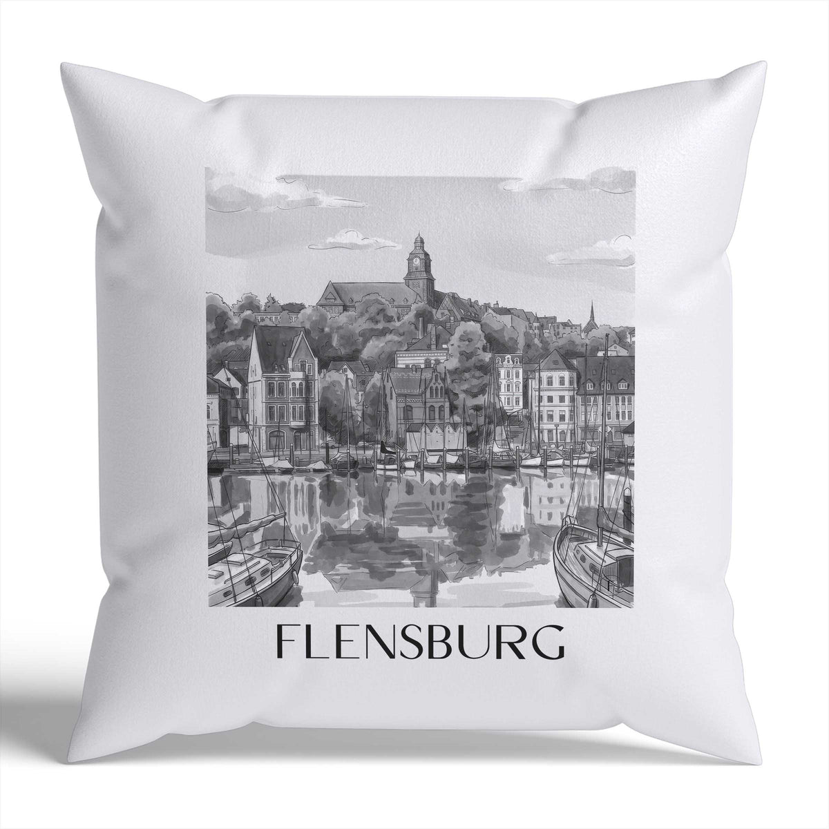 flensburg-schleswig-deutschland-kissenbezug-aquarell-schwarz-weiss