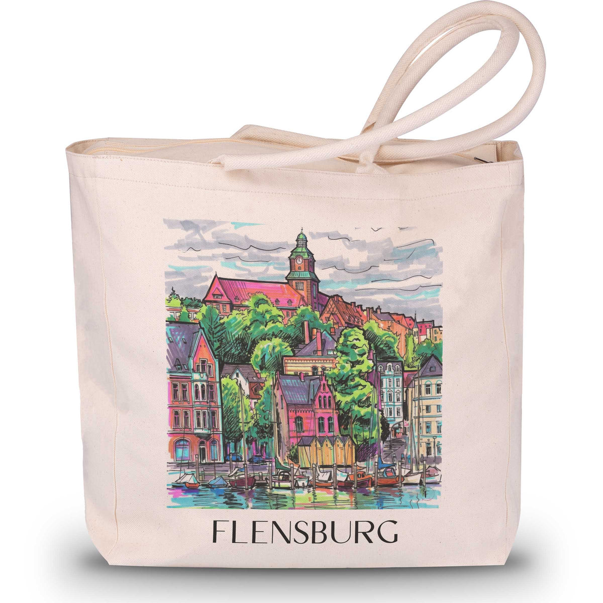 Flensburg Shopping Tasche - Schleswig - Deutschland Tote Bag - Einkaufstasche im Tag Graffiti Stil - favplace