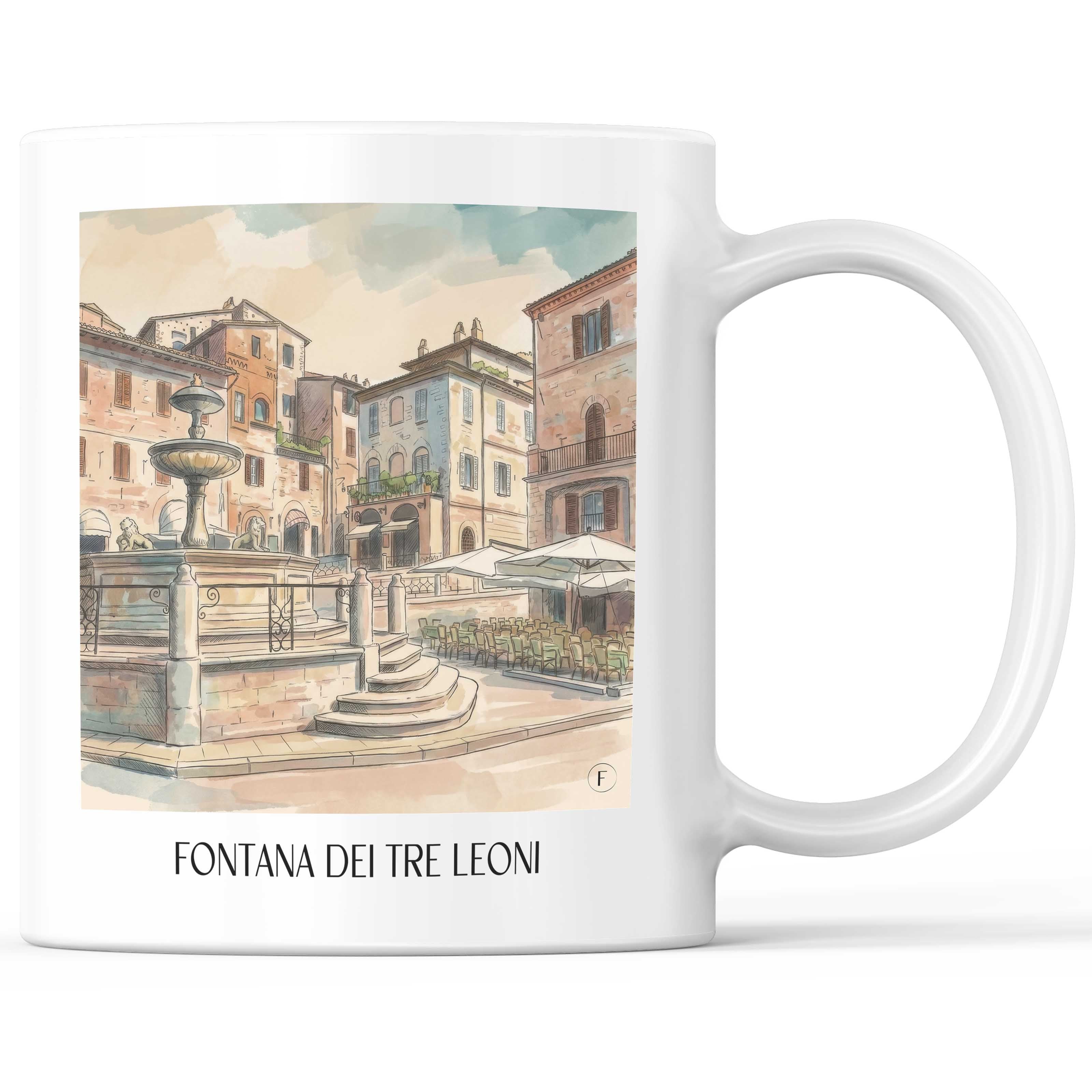 Fontana dei Tre Leoni Kaffeebecher - Assisi - Italien Becher - Kaffeetasse im Aquarell Stil - favplace