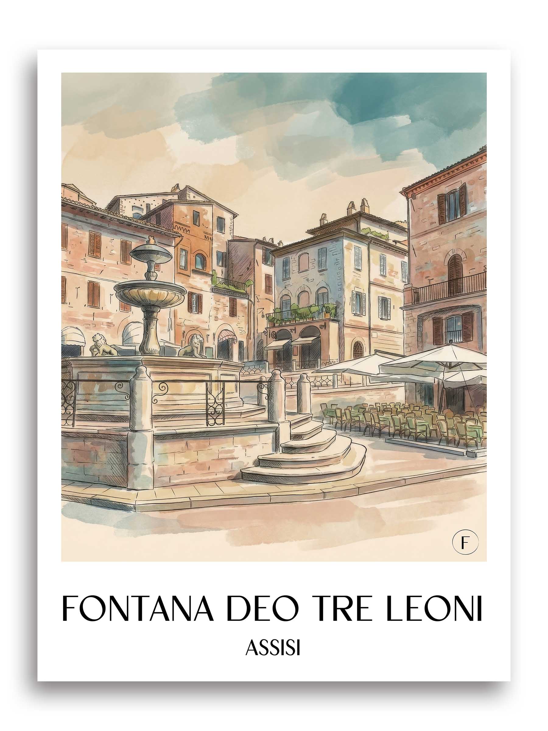 fontana-dei-tre-leoni-assisi-italien-poster-aquarell