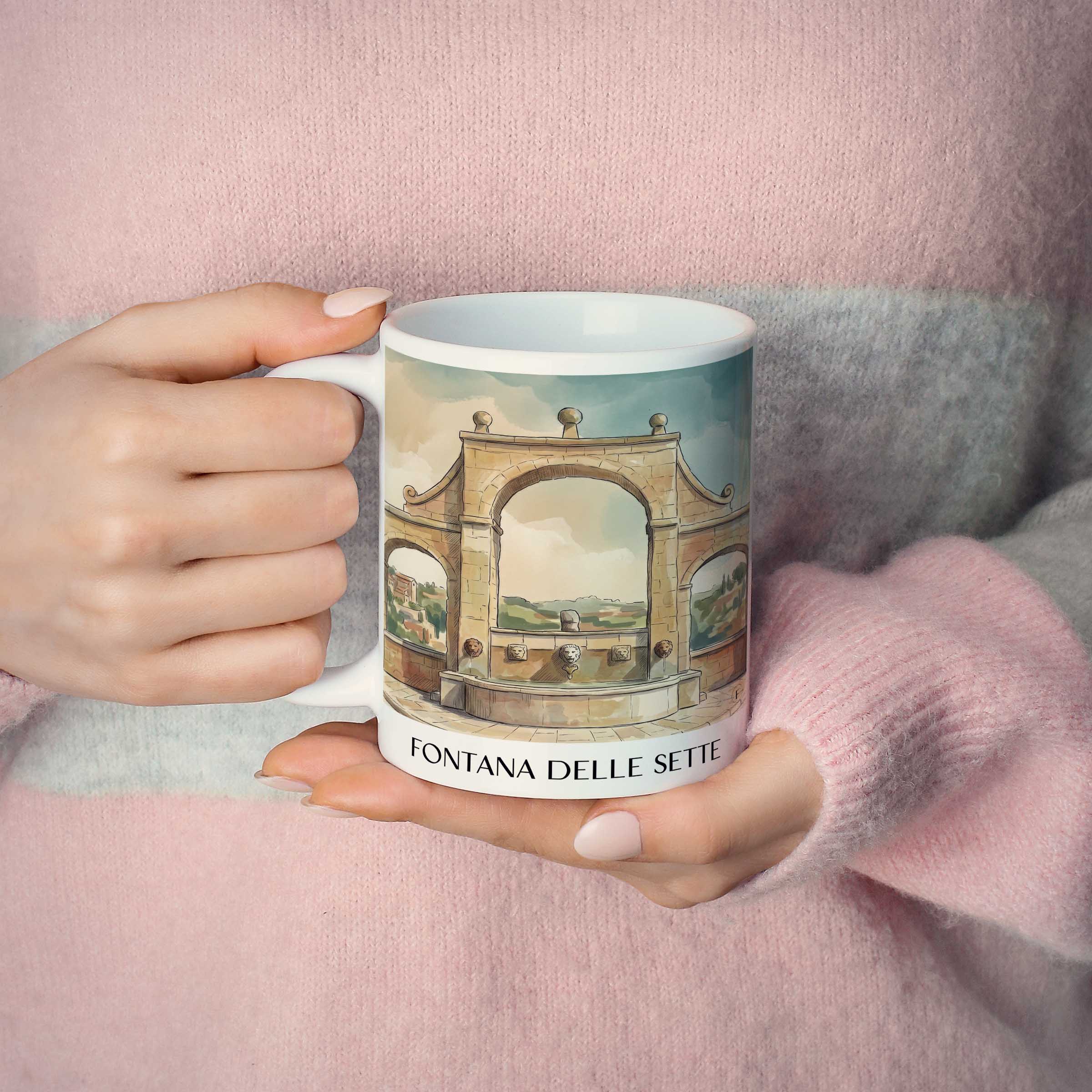 fontana-delle-sette-pitigliano-italien-kaffeebecher-aquarell