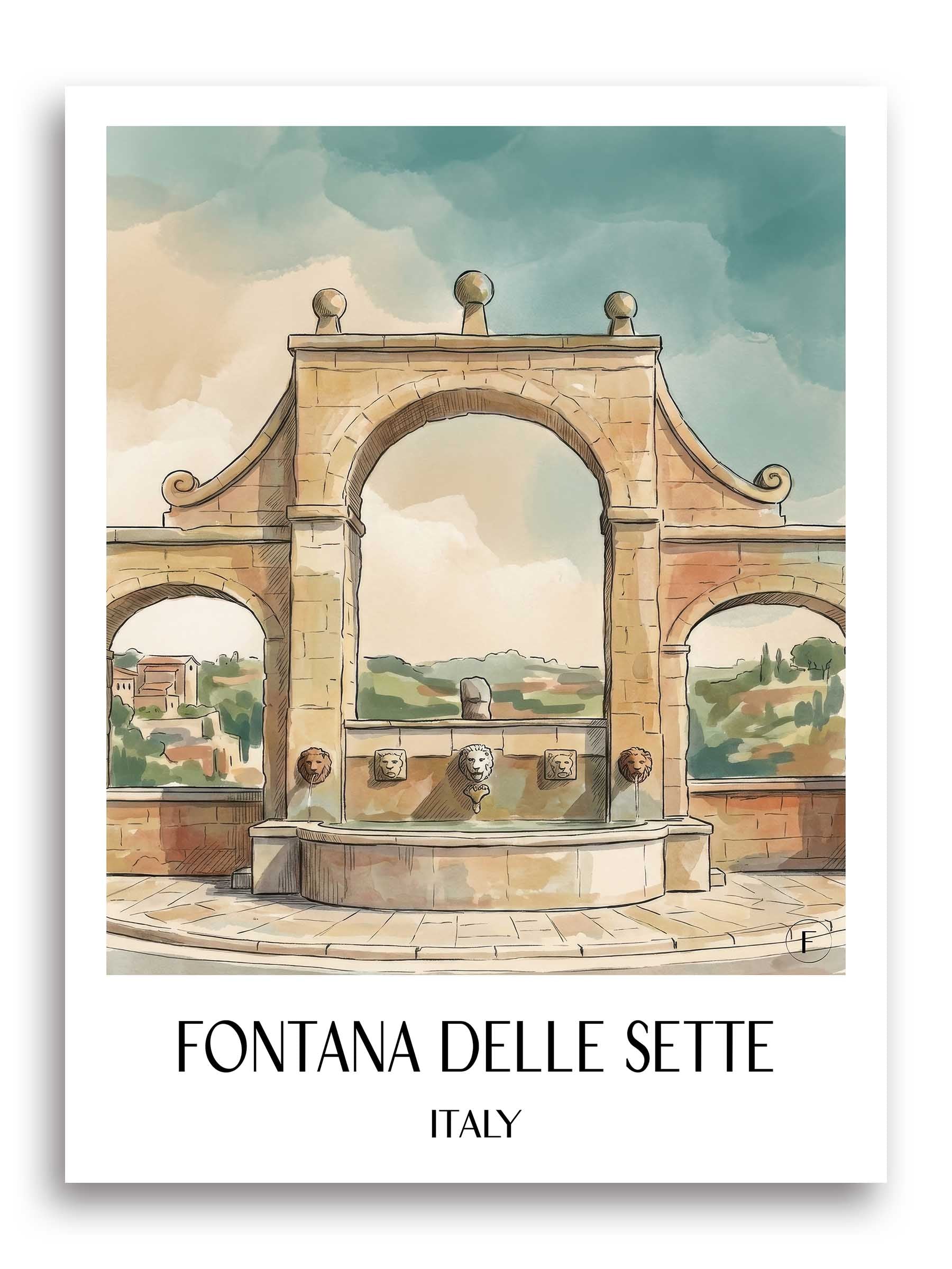 Fontana delle Sette Poster - Pitigliano - Italien Kunstdruck - Aquarell von A4 bis A1 - favplace