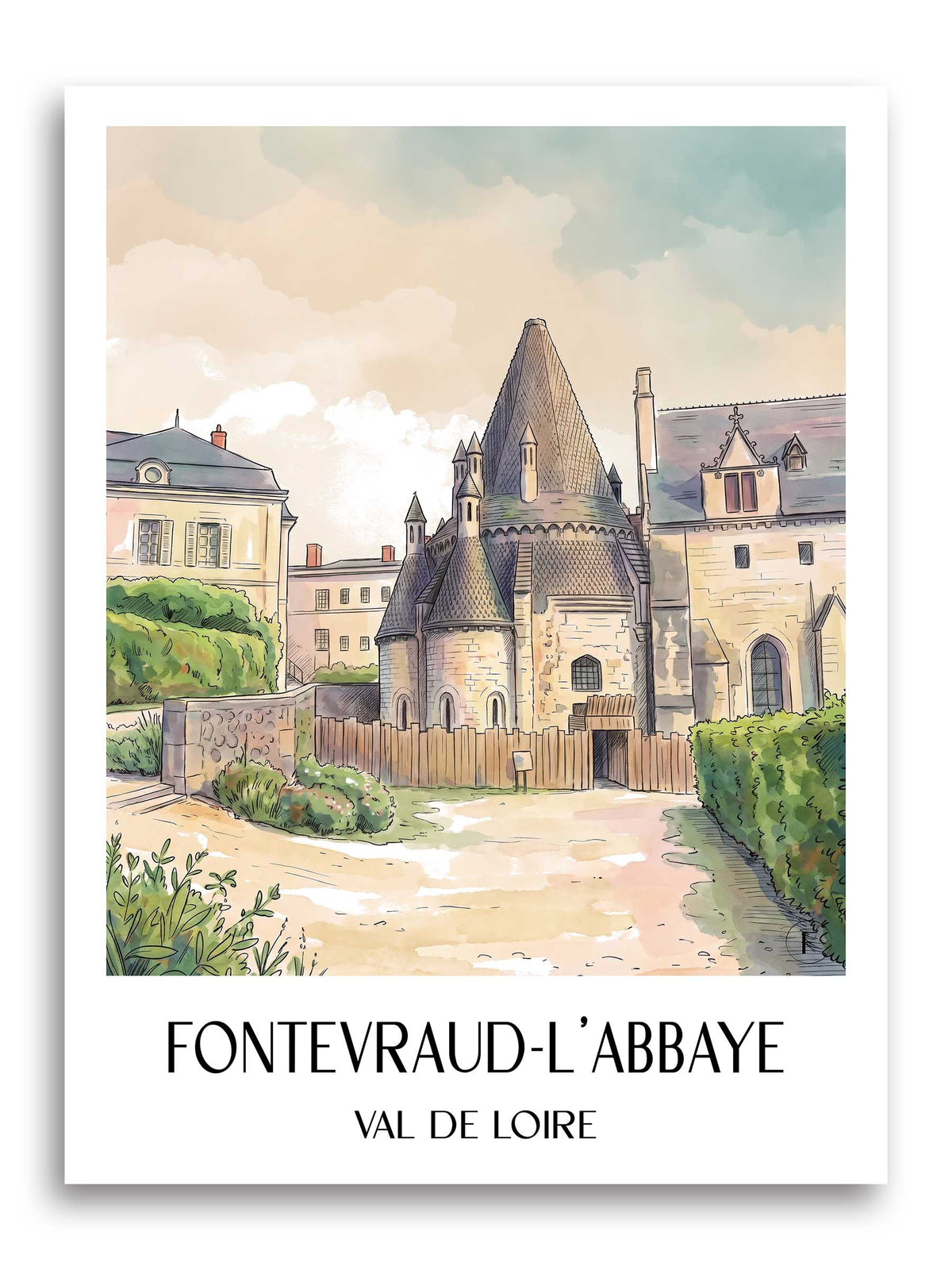 fontevraud-l'abbaye-val-de-loire-frankreich-poster-aquarell