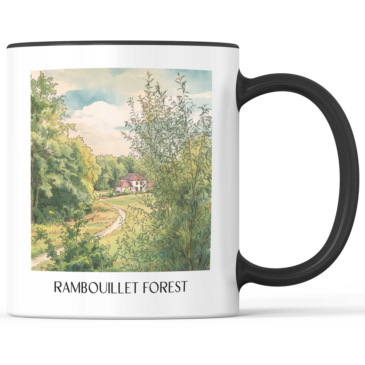 Forêt de Rambouillet Kaffeebecher - Île-de-France - Frankreich Becher - Kaffeetasse im Aquarell Stil