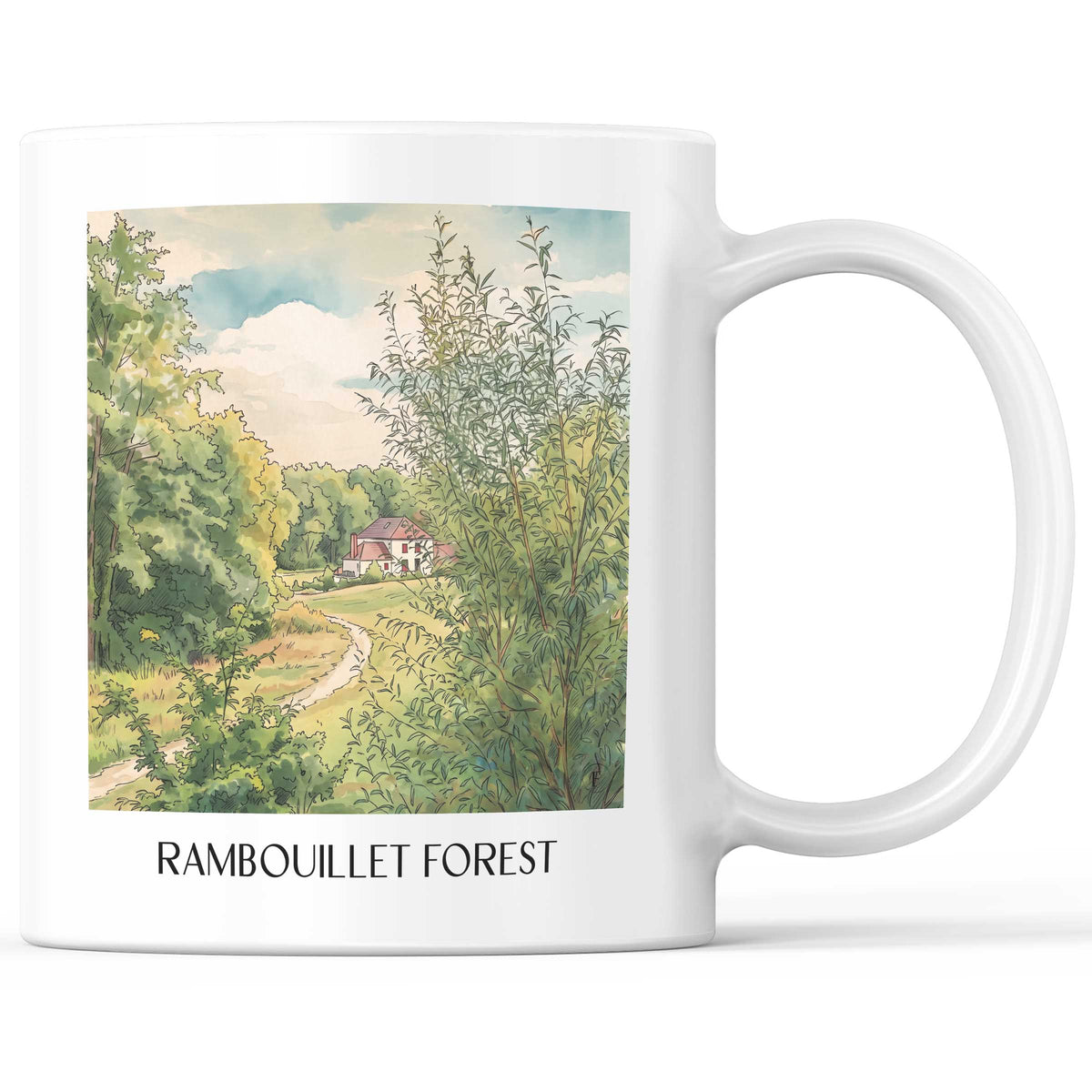 Forêt de Rambouillet Kaffeebecher - Île-de-France - Frankreich Becher - Kaffeetasse im Aquarell Stil