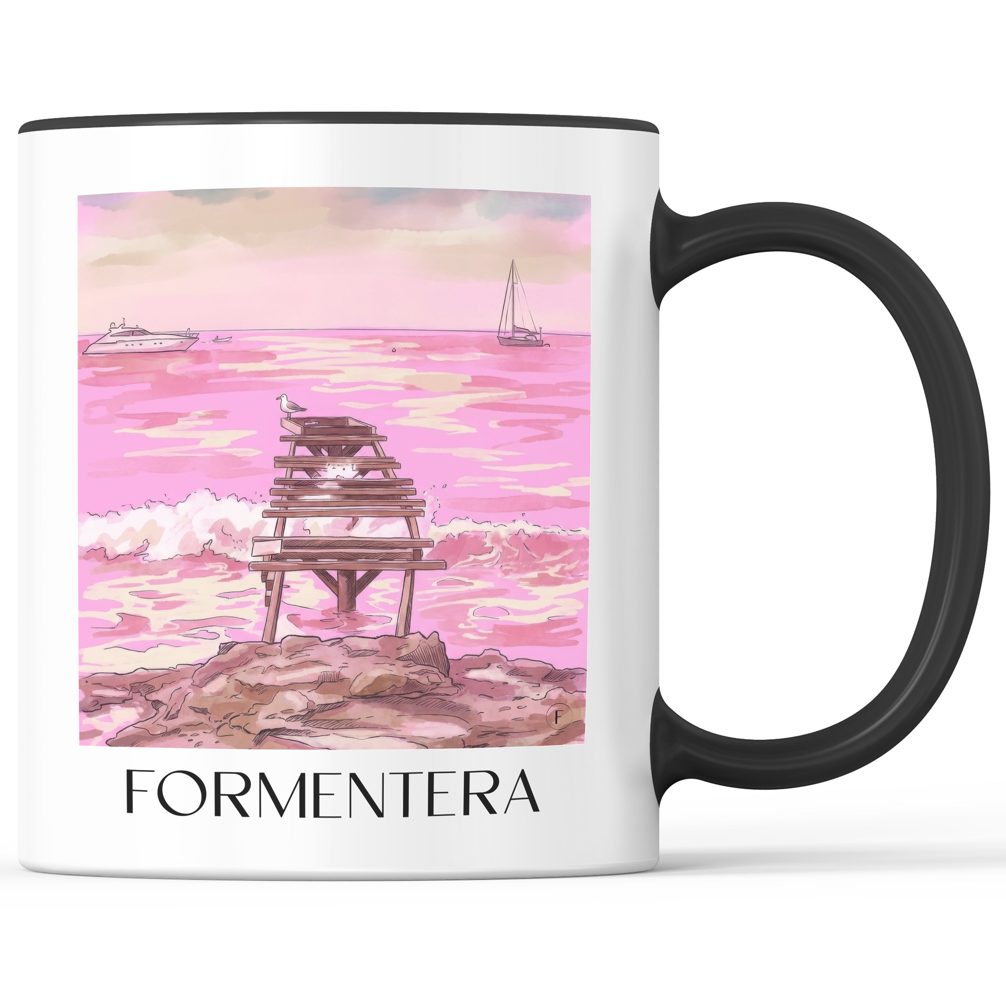 Formentera Kaffeebecher - Spanien - Spanien Becher - Kaffeetasse im Aquarell Pink Stil - favplace