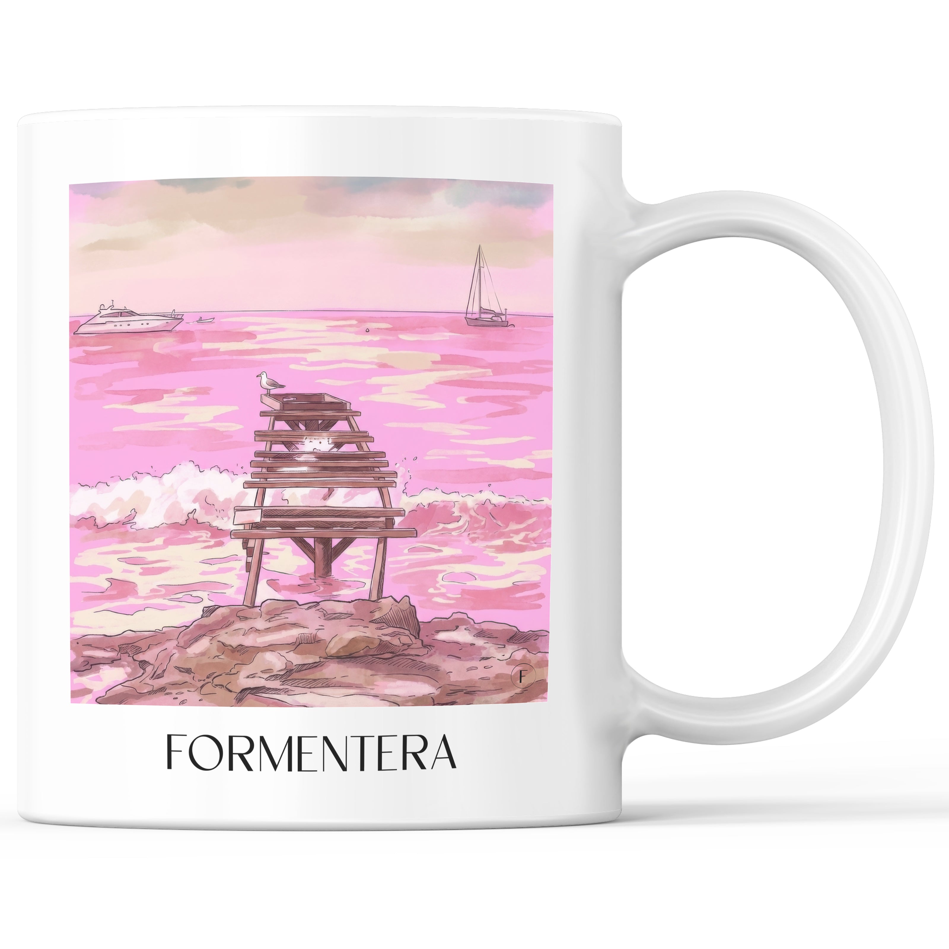 Formentera Kaffeebecher - Spanien - Spanien Becher - Kaffeetasse im Aquarell Pink Stil - favplace