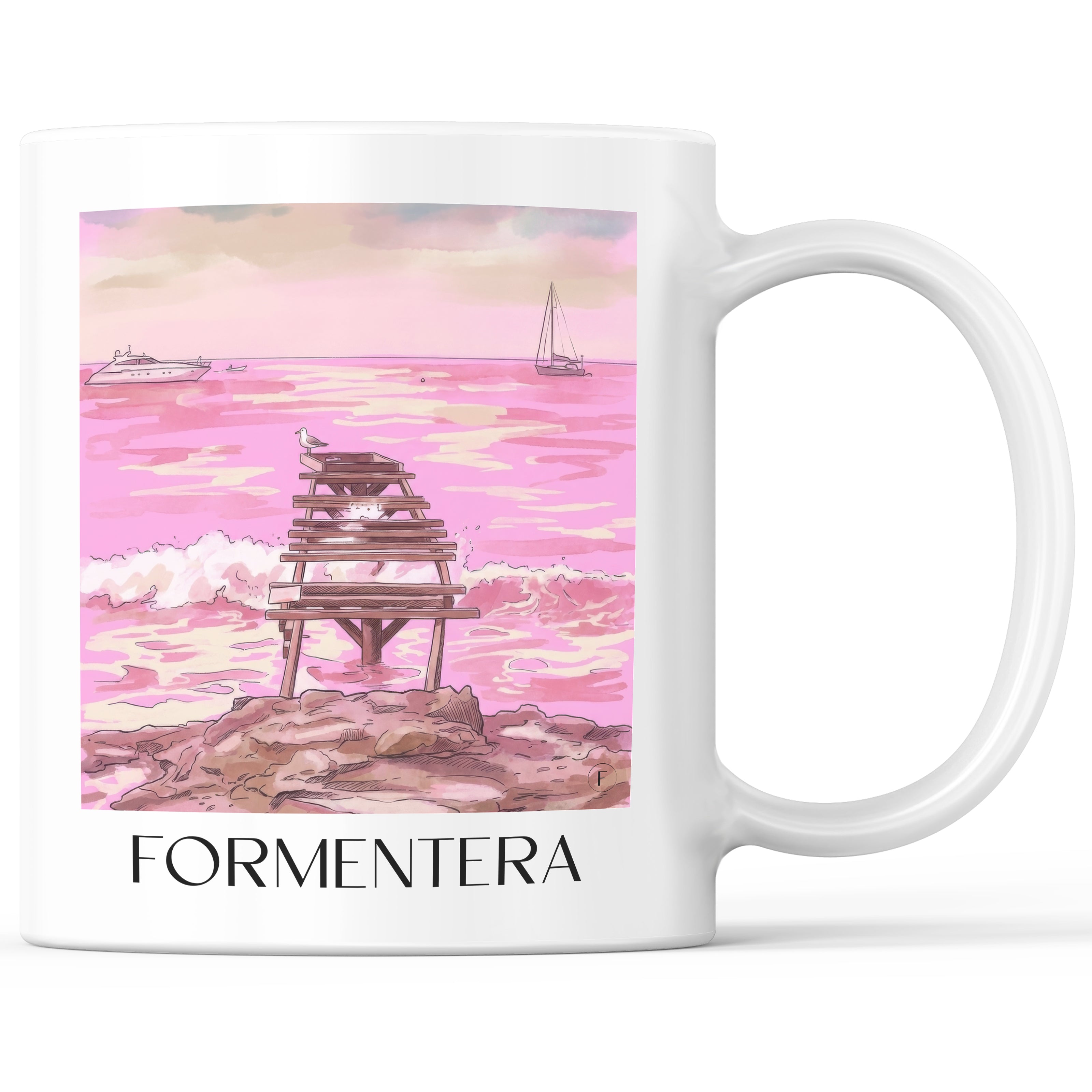 Formentera Kaffeebecher - Spanien - Spanien Becher - Kaffeetasse im Aquarell Pink Stil - favplace