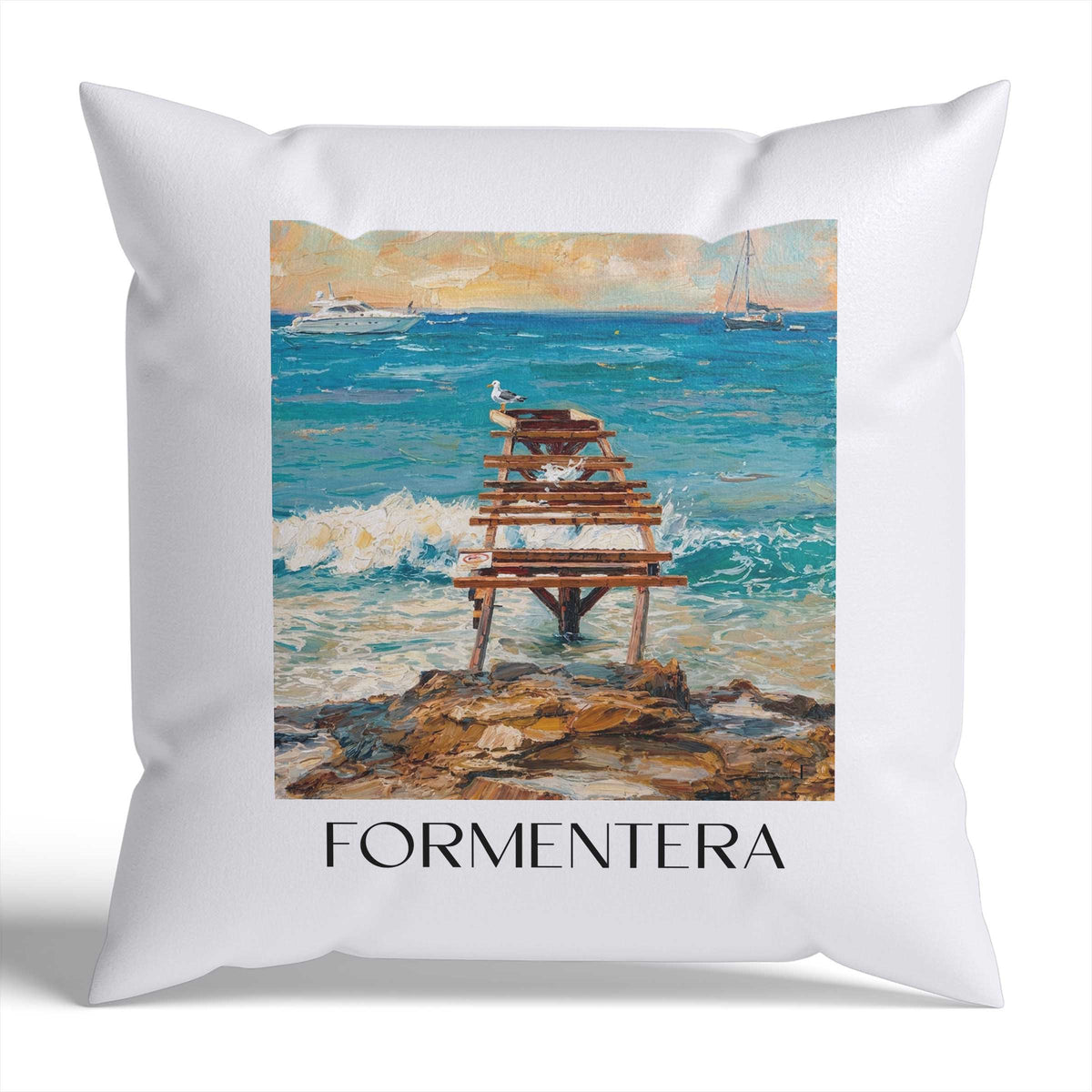 Formentera Kissenhülle - Zierkissen Bezug - Spanien - Spanien Kissen bzw. Kissenbezug im Ölgemälde Stil - favplace
