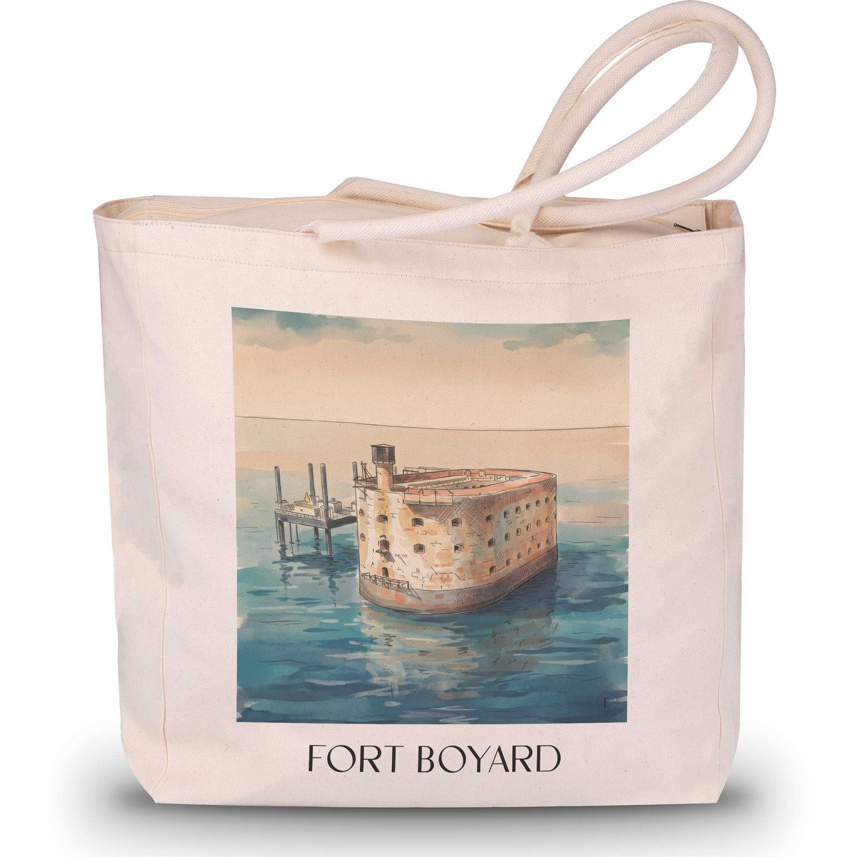 fort-boyard-charente-maritime-frankreich-einkaufstasche-aquarell