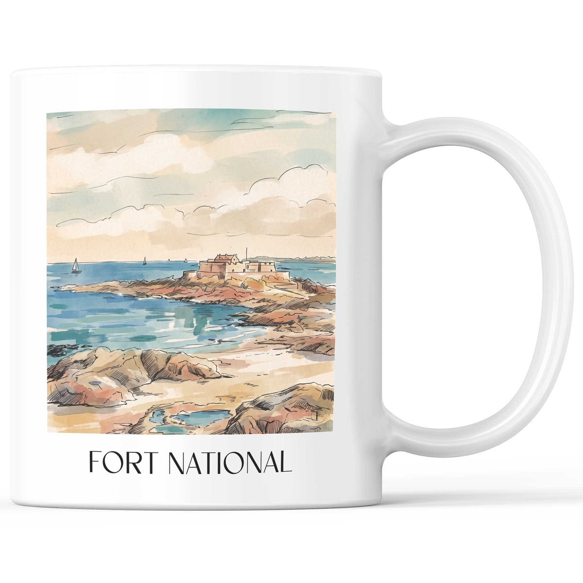 Fort National Kaffeebecher - Saint-Malo - Frankreich Becher - Kaffeetasse im Aquarell Stil - favplace