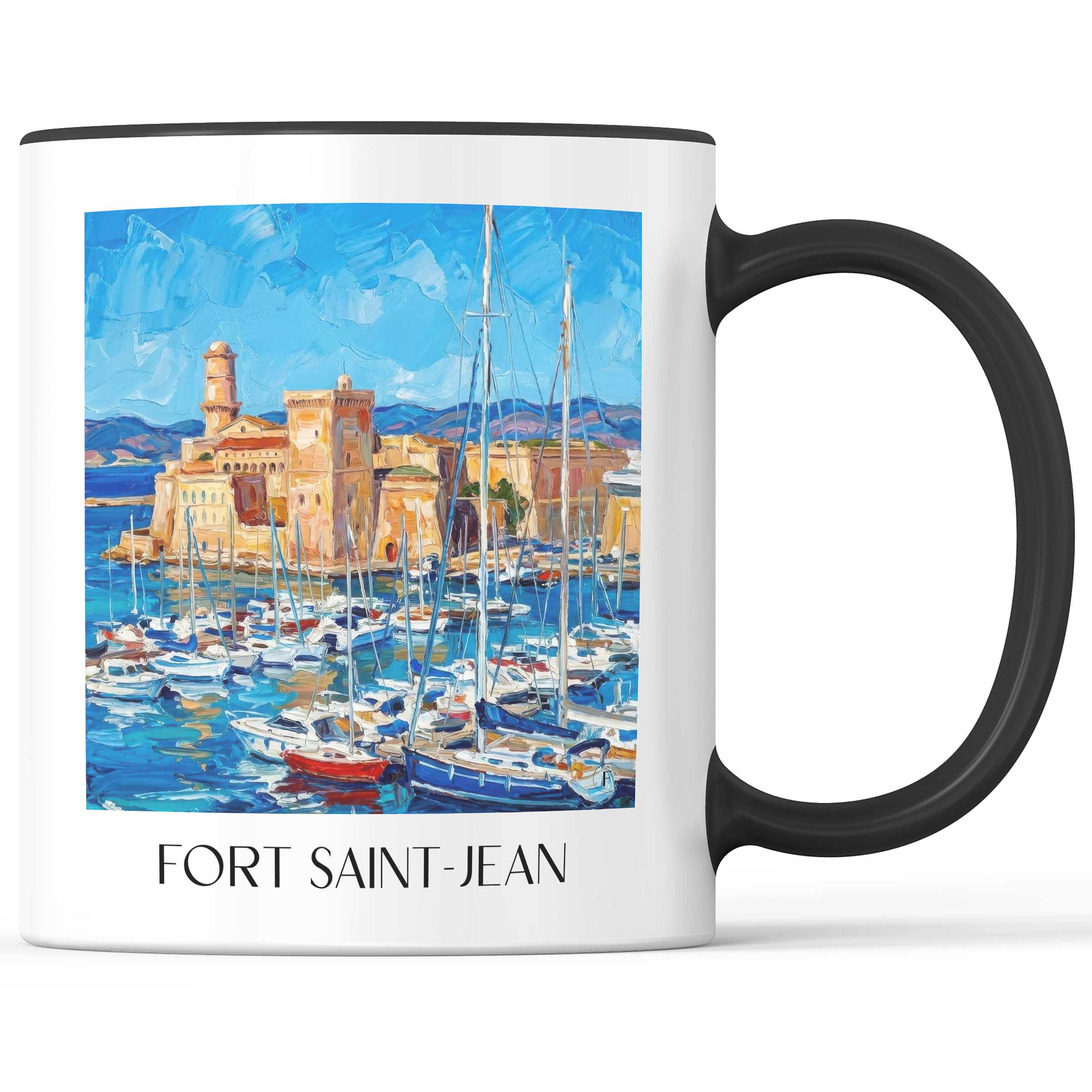 Fort Saint-Jean Kaffeebecher - Marseille - Frankreich Becher - Kaffeetasse im Ölgemälde Stil - favplace