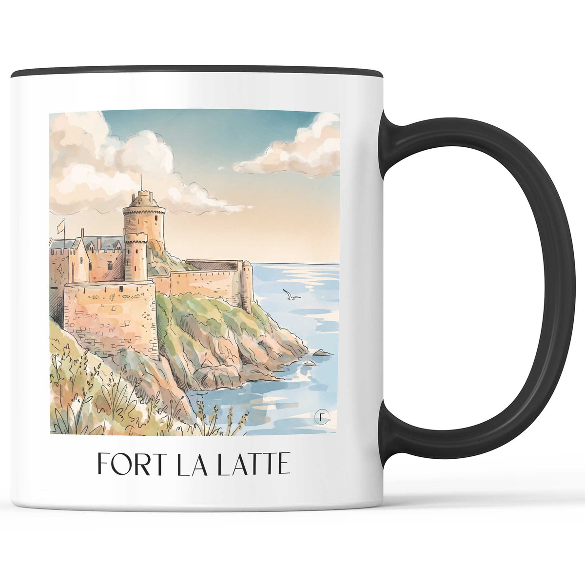 fort-la-latte-cap-fréhel-frankreich-kaffeebecher-aquarell