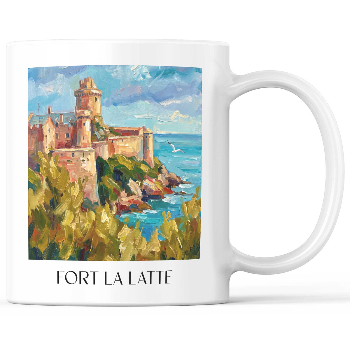 Fort la Latte Kaffeebecher - Cap Fréhel - Frankreich Becher - Kaffeetasse im Ölgemälde Stil - favplace