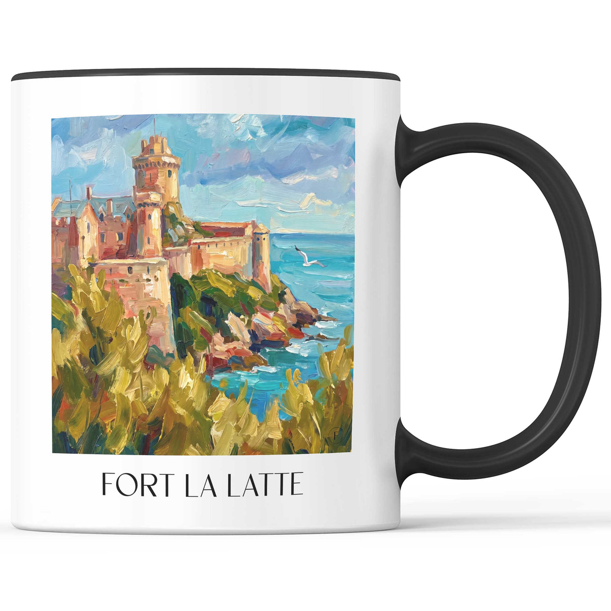 Fort la Latte Kaffeebecher - Cap Fréhel - Frankreich Becher - Kaffeetasse im Ölgemälde Stil - favplace